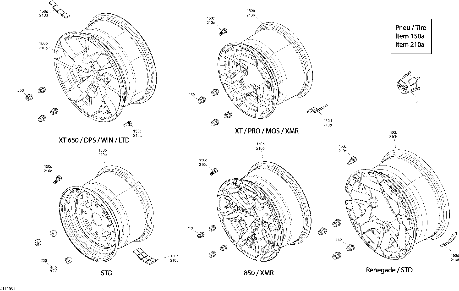 An Image of a Genuine Can-Am Parts Schematic Diagram showing the schematic - WHEELS - NORTH EDITION