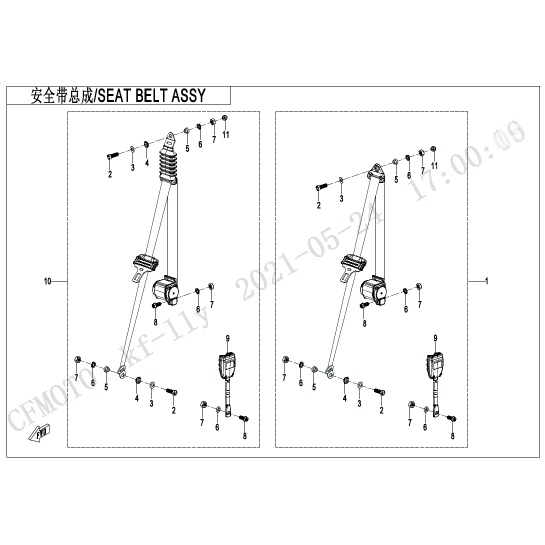 An Image of a Genuine CFMOTO Parts Schematic Diagram showing the schematic - SEAT BELT ASSY. - 2023 CFMOTO UFORCE 1000