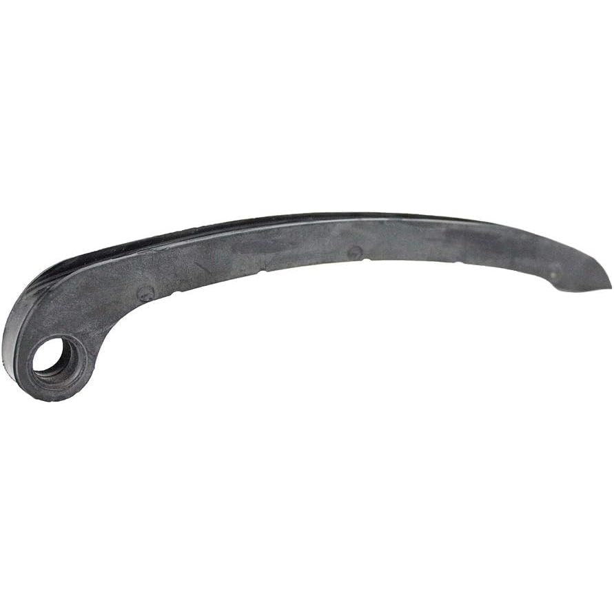 Black curved chain tension guide made of durable plastic with a circular mounting hole on one end.