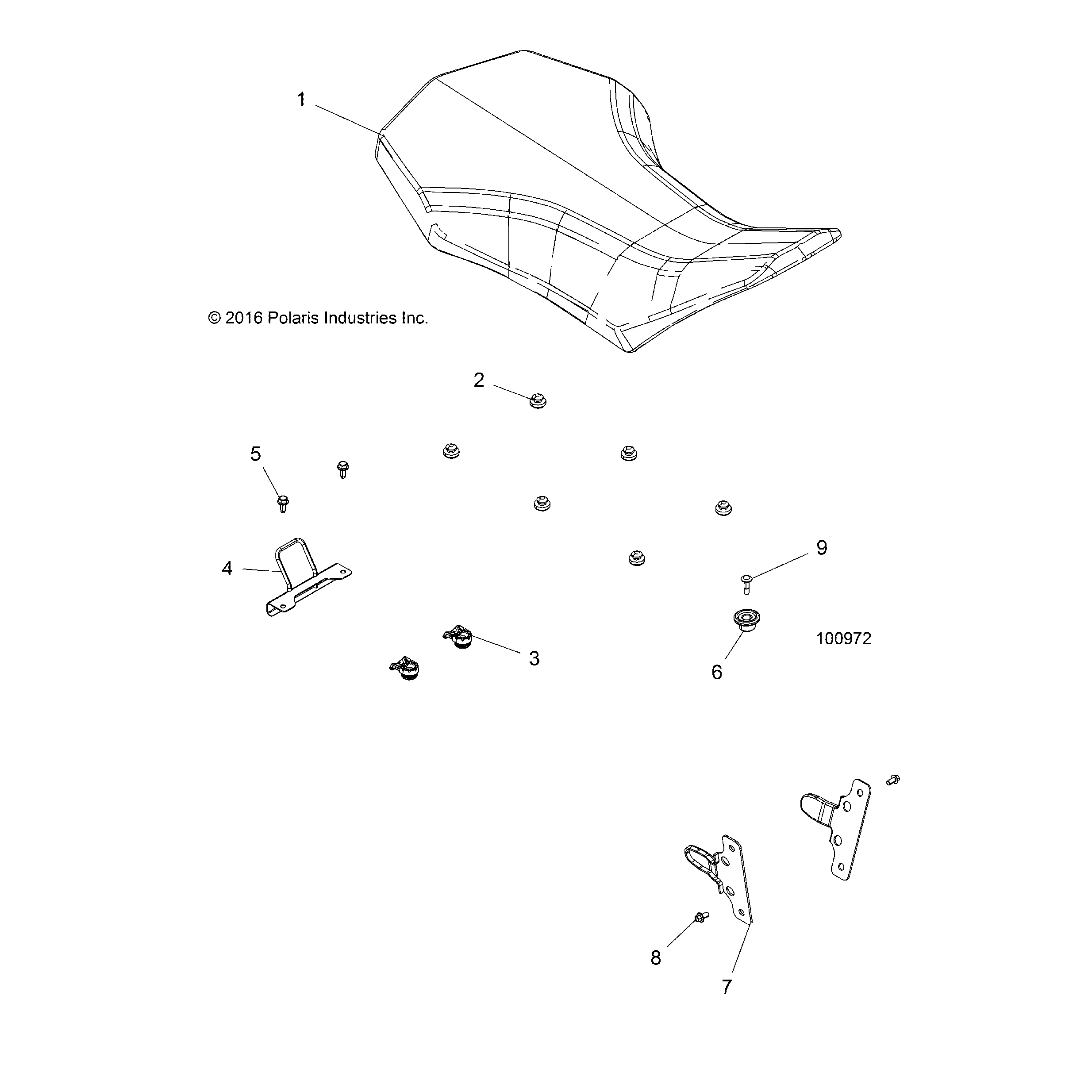 An Image of a Genuine Polaris Parts Schematic Diagram showing the schematic - BODY: SEAT - 2017 POLARIS SPORTSMAN XP 1000