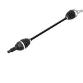 Black metal CV axle with rubber accordion boots and splined steel ends for Can-Am vehicles.