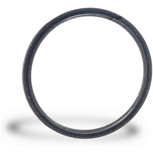 A black Spiral Lock Retaining Ring by Polaris rests on a white surface, casting a faint shadow below it.