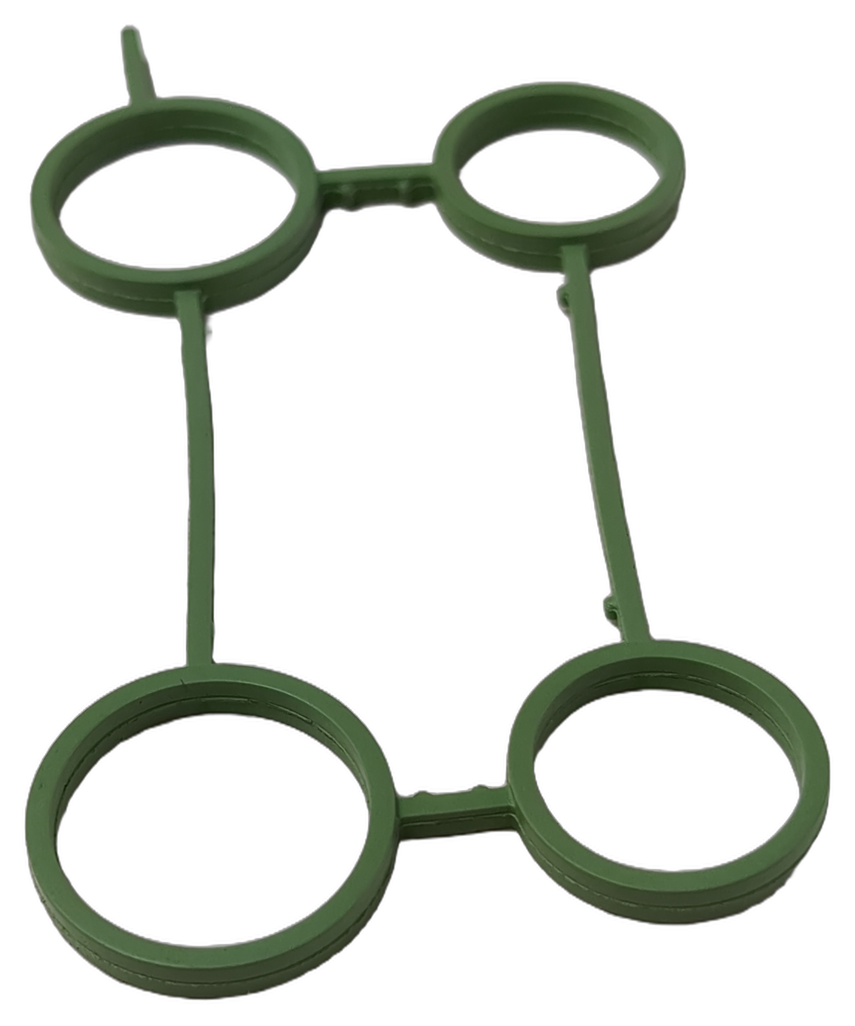 Dark green molded gasket with four circular openings connected by narrow bridges for a Can-Am oil cooler.