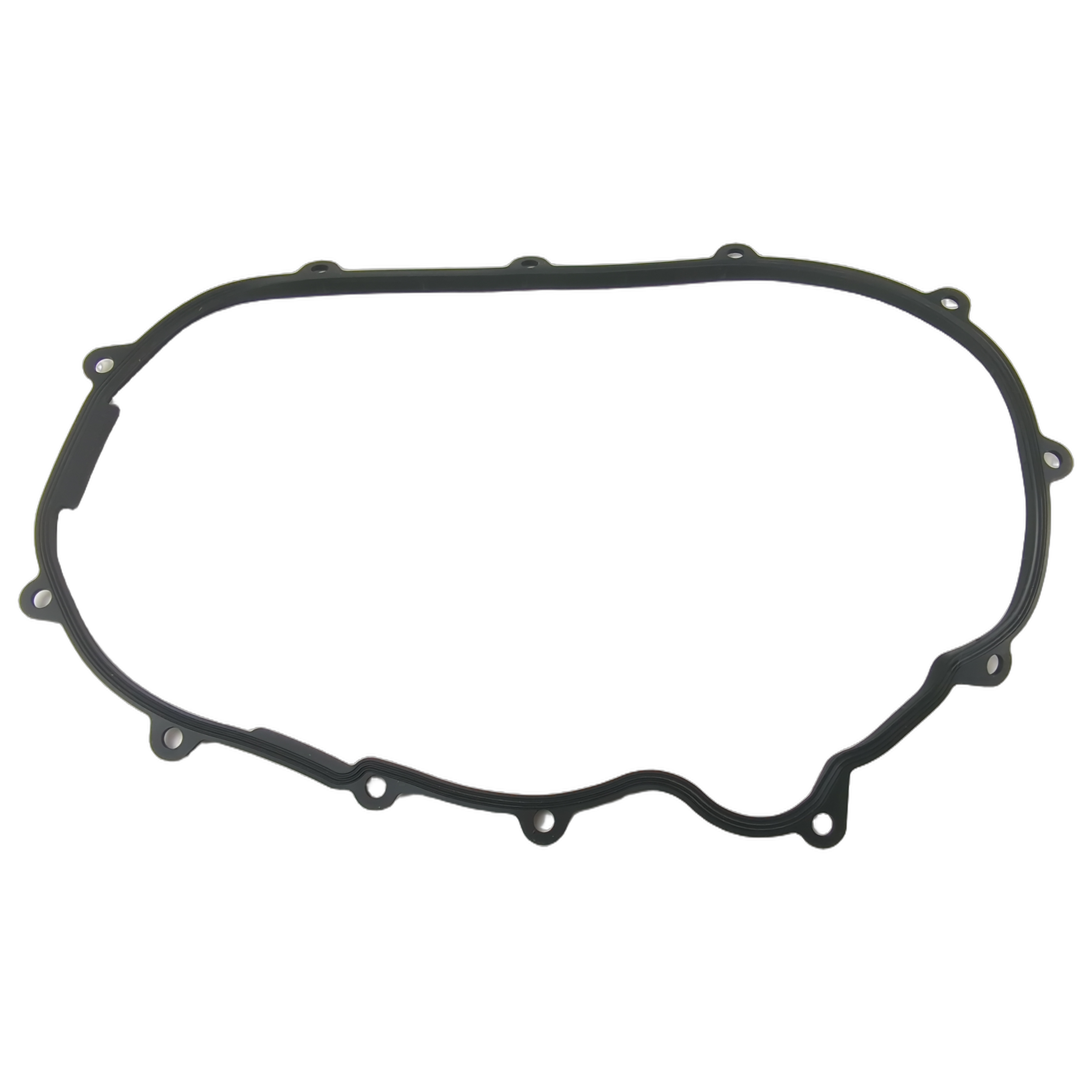 Black rubber CVT cover gasket with multiple bolt holes and irregular rounded shape.