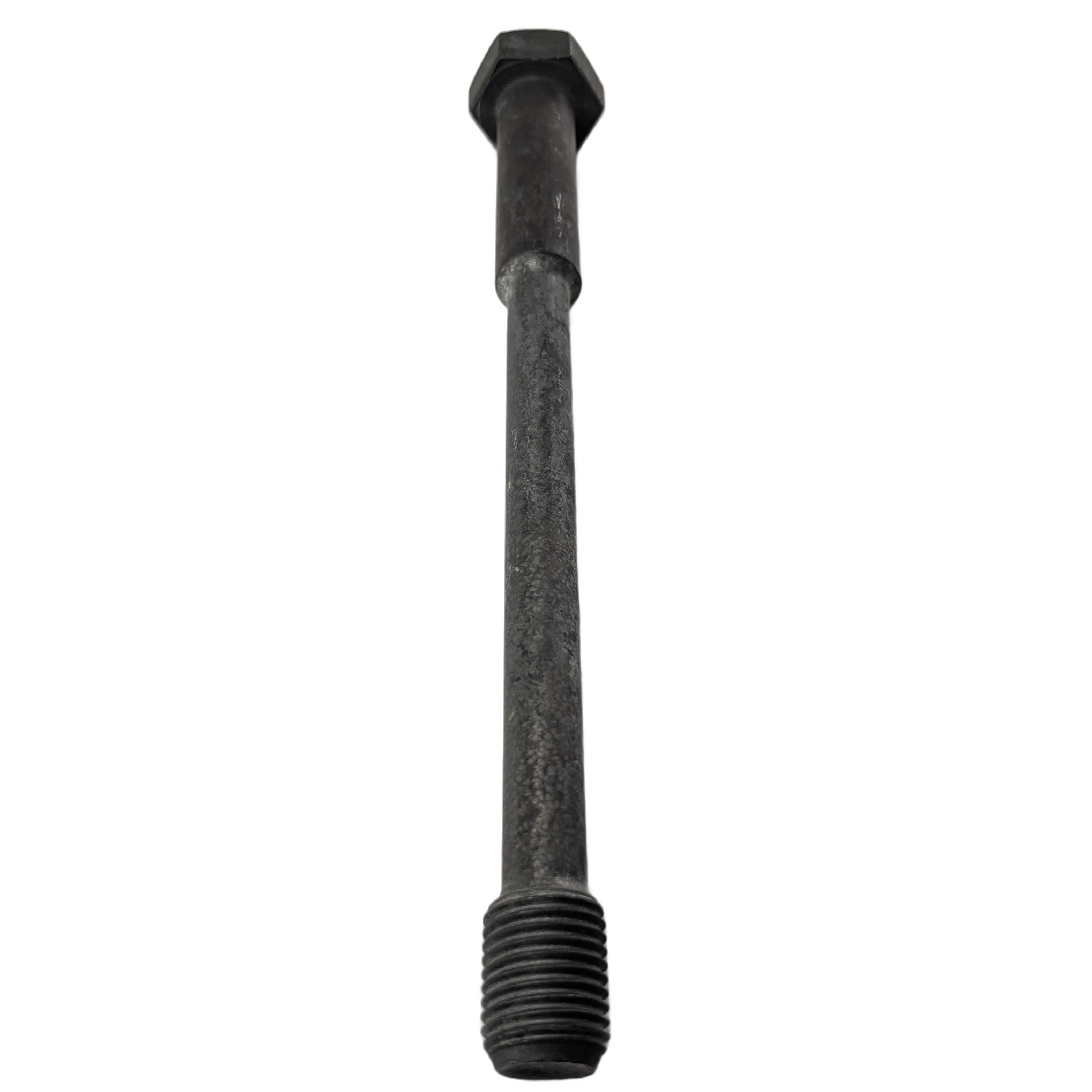 Long black hexagonal-headed screw M14x165 with threaded tip, metal construction.