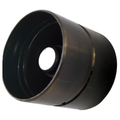 Black cylindrical valve lifter bucket with a central hole and smooth matte finish.