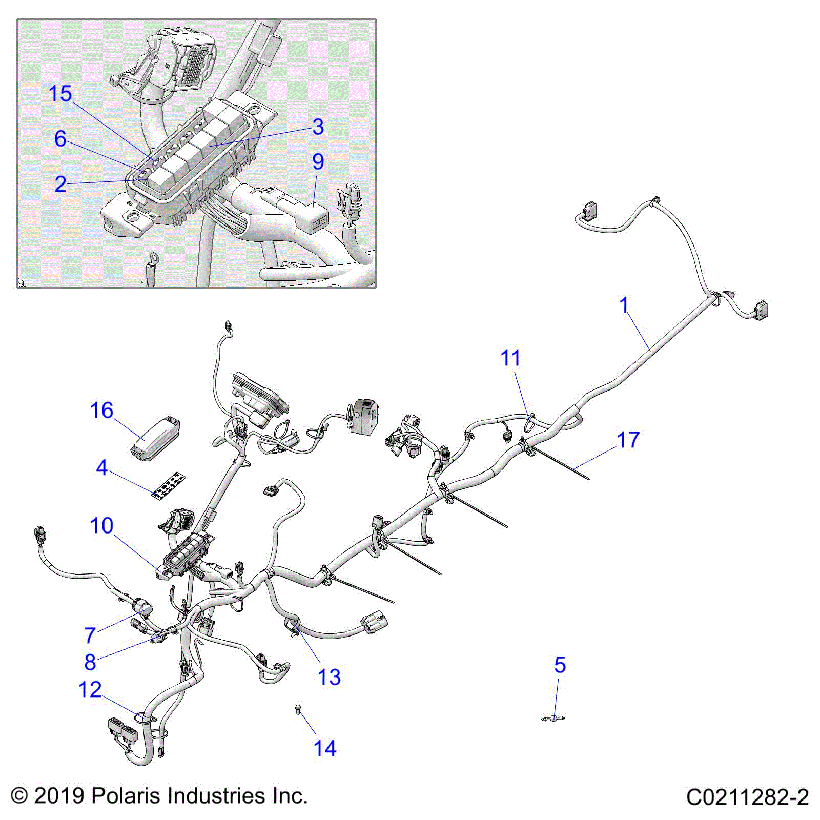 An Image of a Genuine Polaris Parts Schematic Diagram showing the schematic - ELECTRICAL: MAIN WIRE HARNESS - 2020 POLARIS SPORTSMAN 570