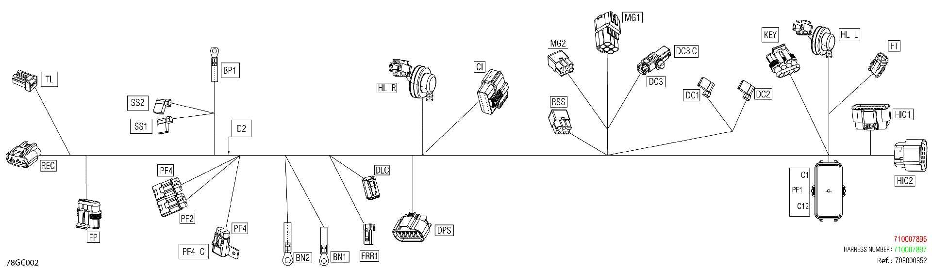 An Image of a Genuine Can-Am Parts Schematic Diagram showing the schematic - ELECTRIC - MAIN HARNESS - 710007896