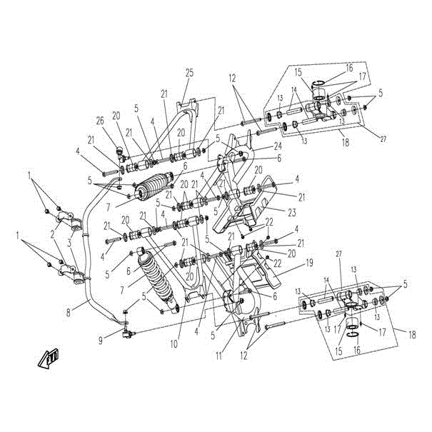 An Image of a genuine CFMOTO Parts Schematic Diagram showing the group - REAR SUSPENSION - 2016 CFMOTO CFORCE 500 SWB