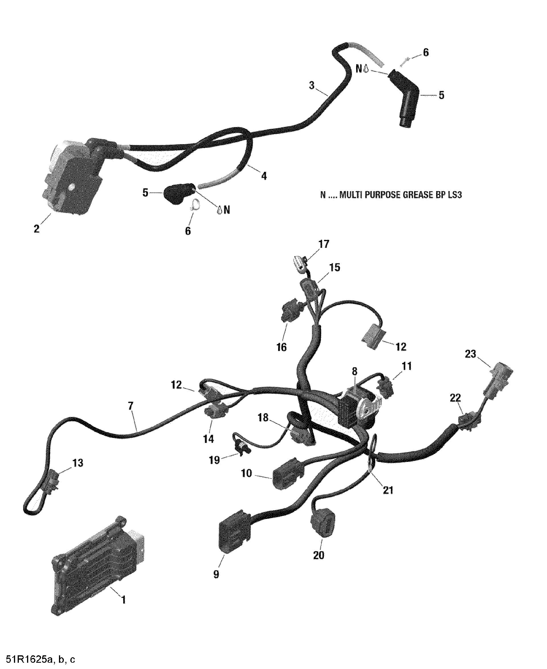 An Image of a Genuine Can-Am Parts Schematic Diagram showing the schematic - ENGINE HARNESS AND ELECTRONIC MODULE - 1000R EFI (OUTLANDER PACKAGE X MR)