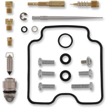 The Yamaha Carburetor Repair Kit by Moose Offroad includes NBR O-rings, gaskets, screws, jets, a needle valve, and small metal parts, all neatly arranged on a white background.
