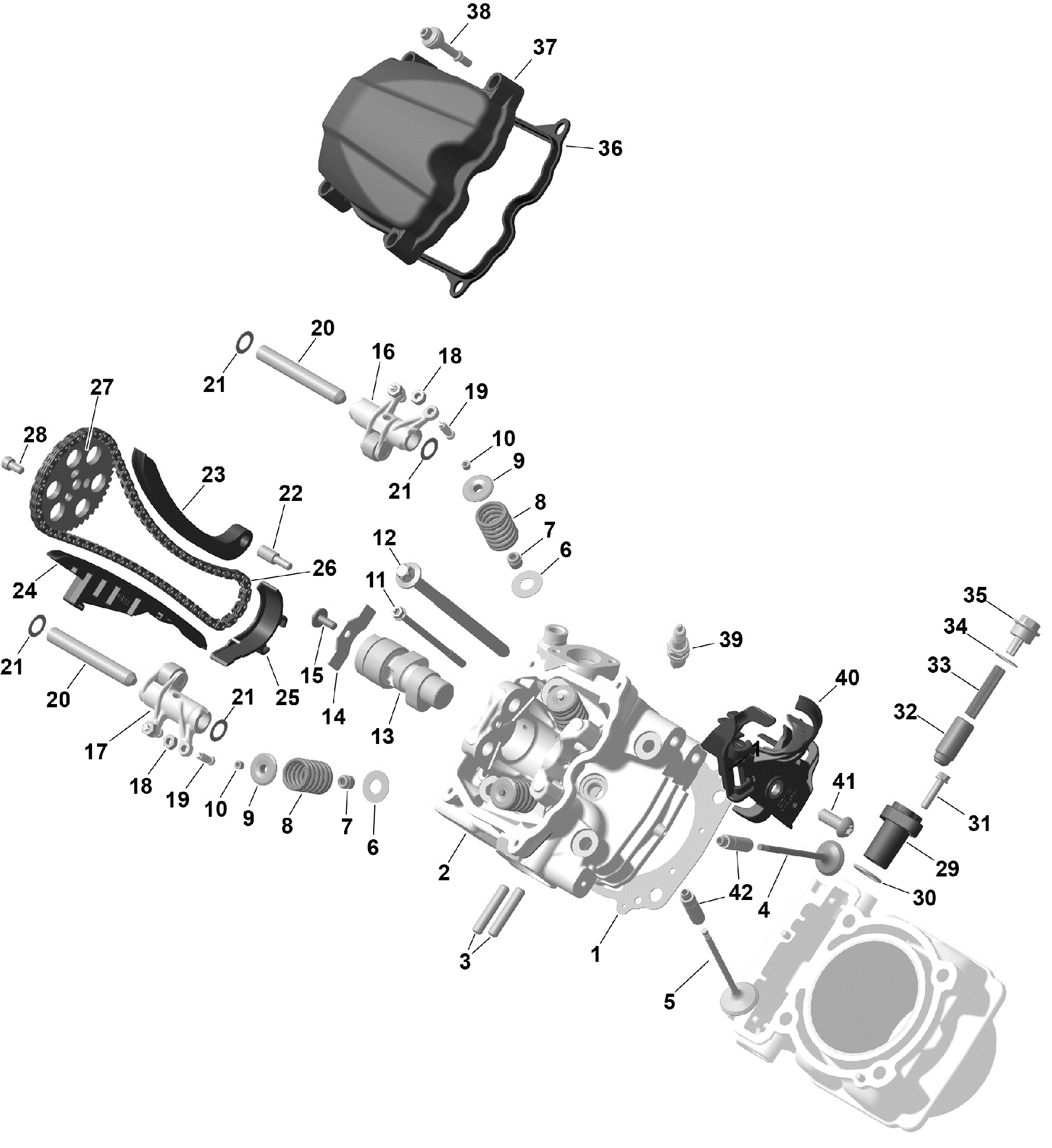 An Image of a Genuine Can-Am Parts Schematic Diagram showing the schematic - ROTAX - FRONT CYLINDER HEAD