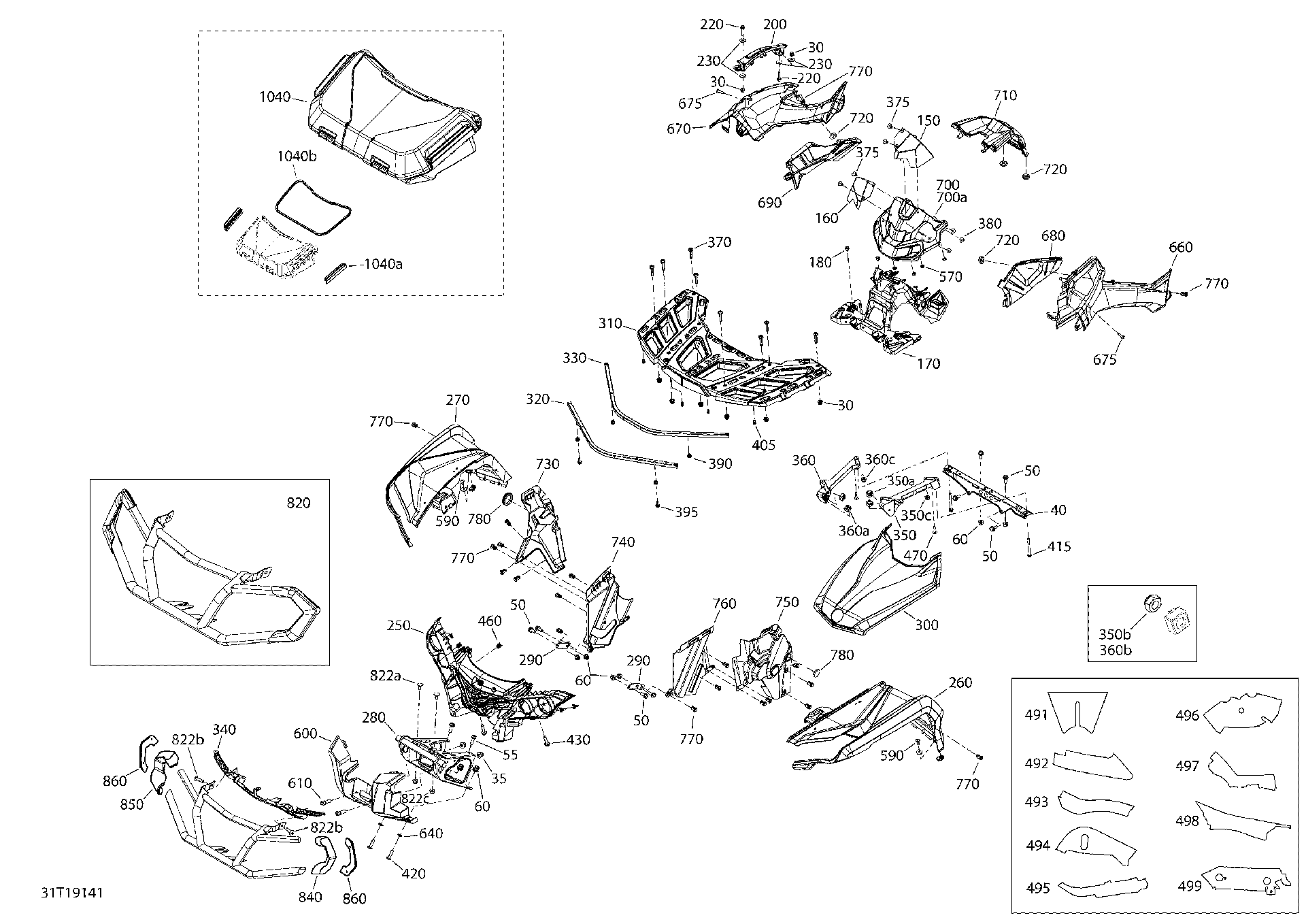 An Image of a Genuine Can-Am Parts Schematic Diagram showing the schematic - BODY AND ACCESSORIES 6X6 MAX - 1000 EFI -  - FRONT