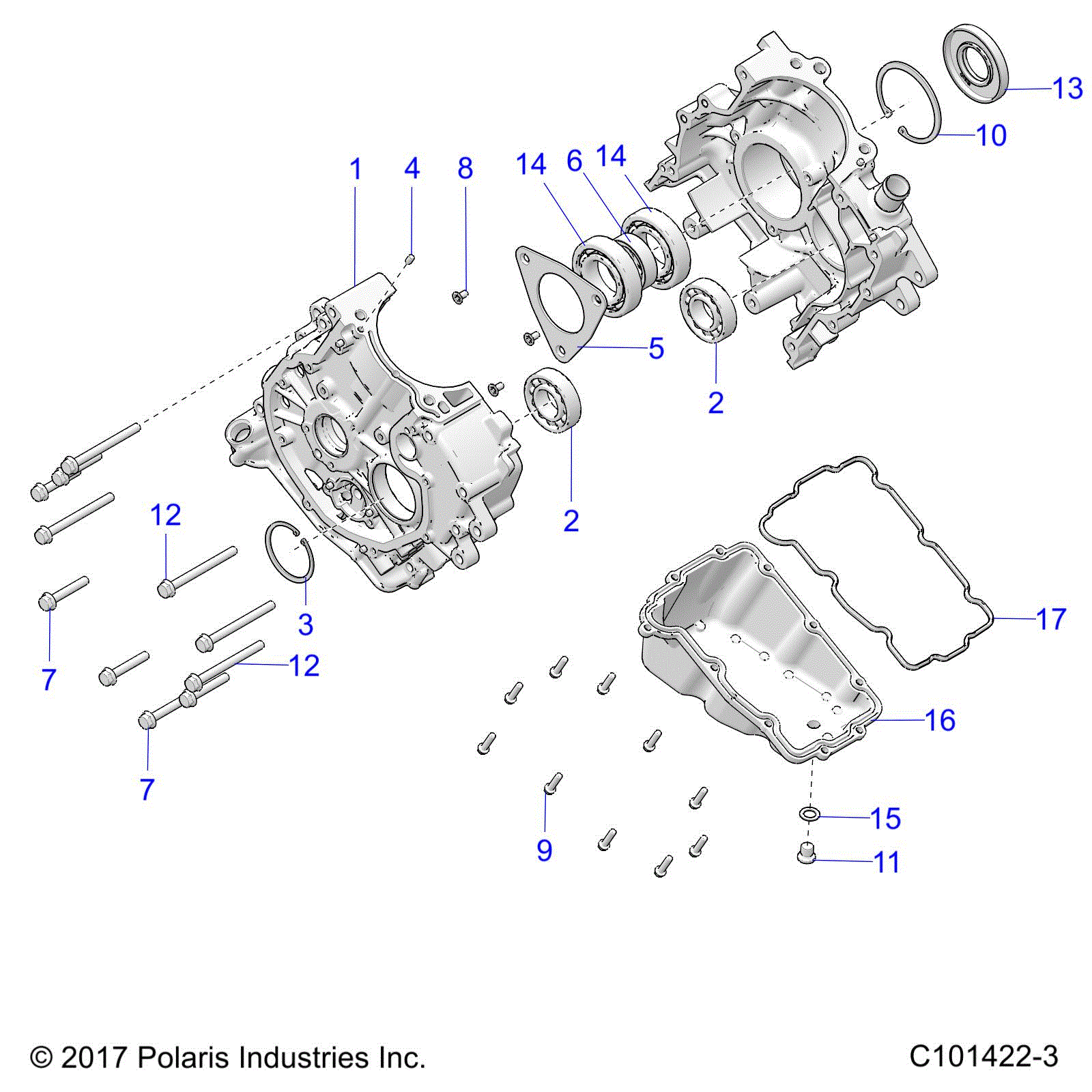 An Image of a Genuine Polaris Parts Schematic Diagram showing the schematic - ENGINE: CRANKCASE - 2020 POLARIS SPORTSMAN 570 EPS