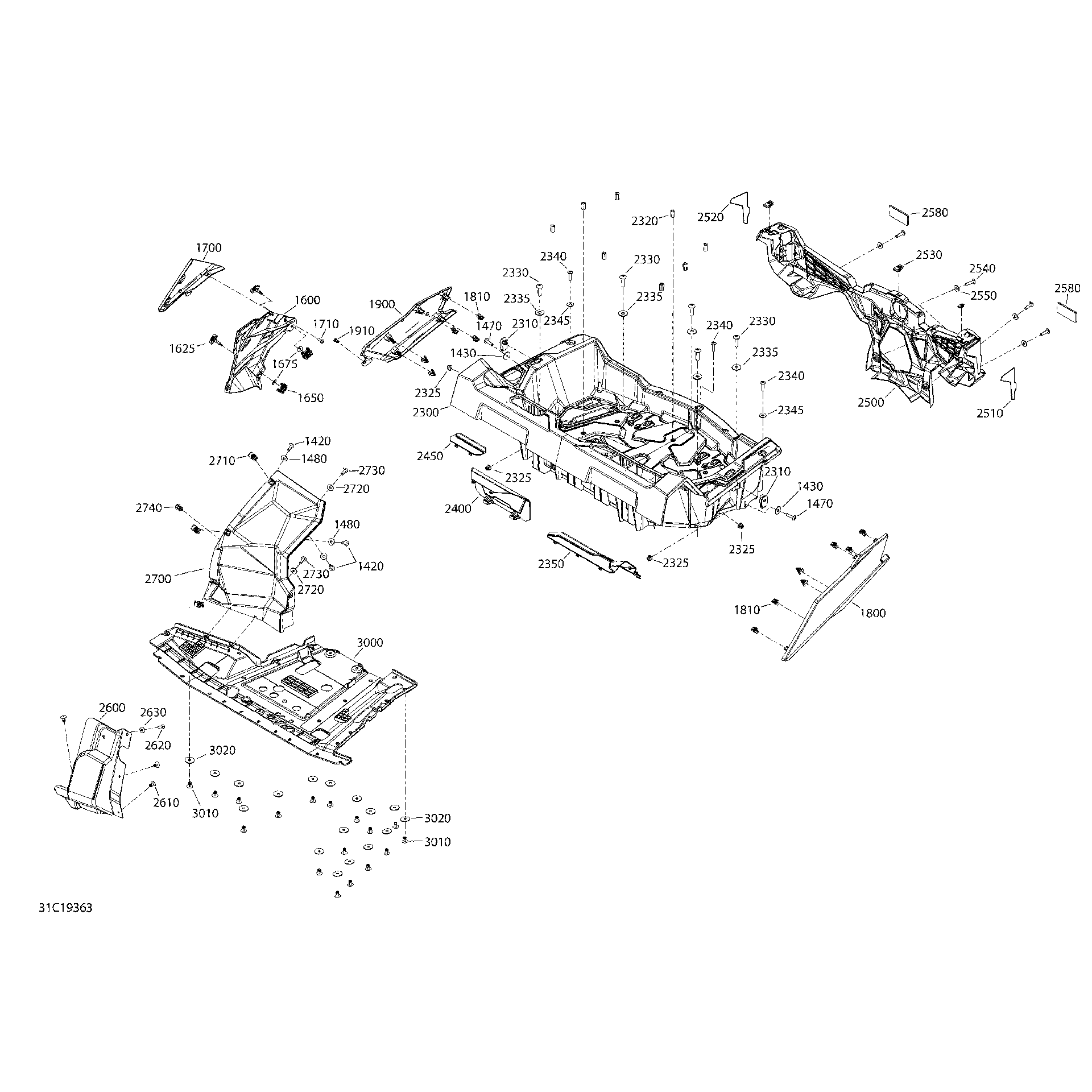 An Image of a Genuine Can-Am Parts Schematic Diagram showing the schematic - BODY MAVERICK TRAIL - 800 - REAR SECTION