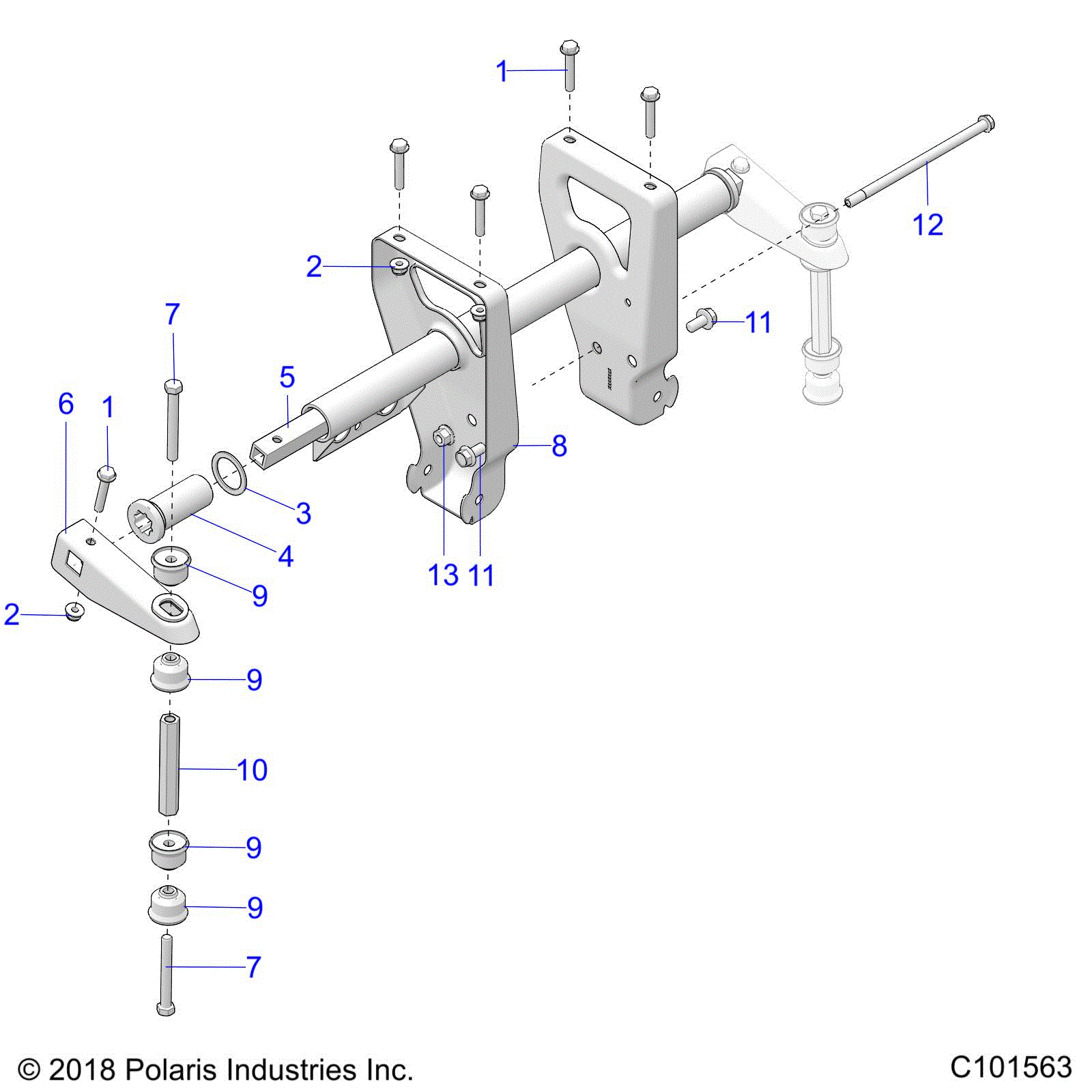 An Image of a Genuine Polaris Parts Schematic Diagram showing the schematic - SUSPENSION: TORSION BAR - 2022 POLARIS SPORTSMAN 570 HUNTER EDITION