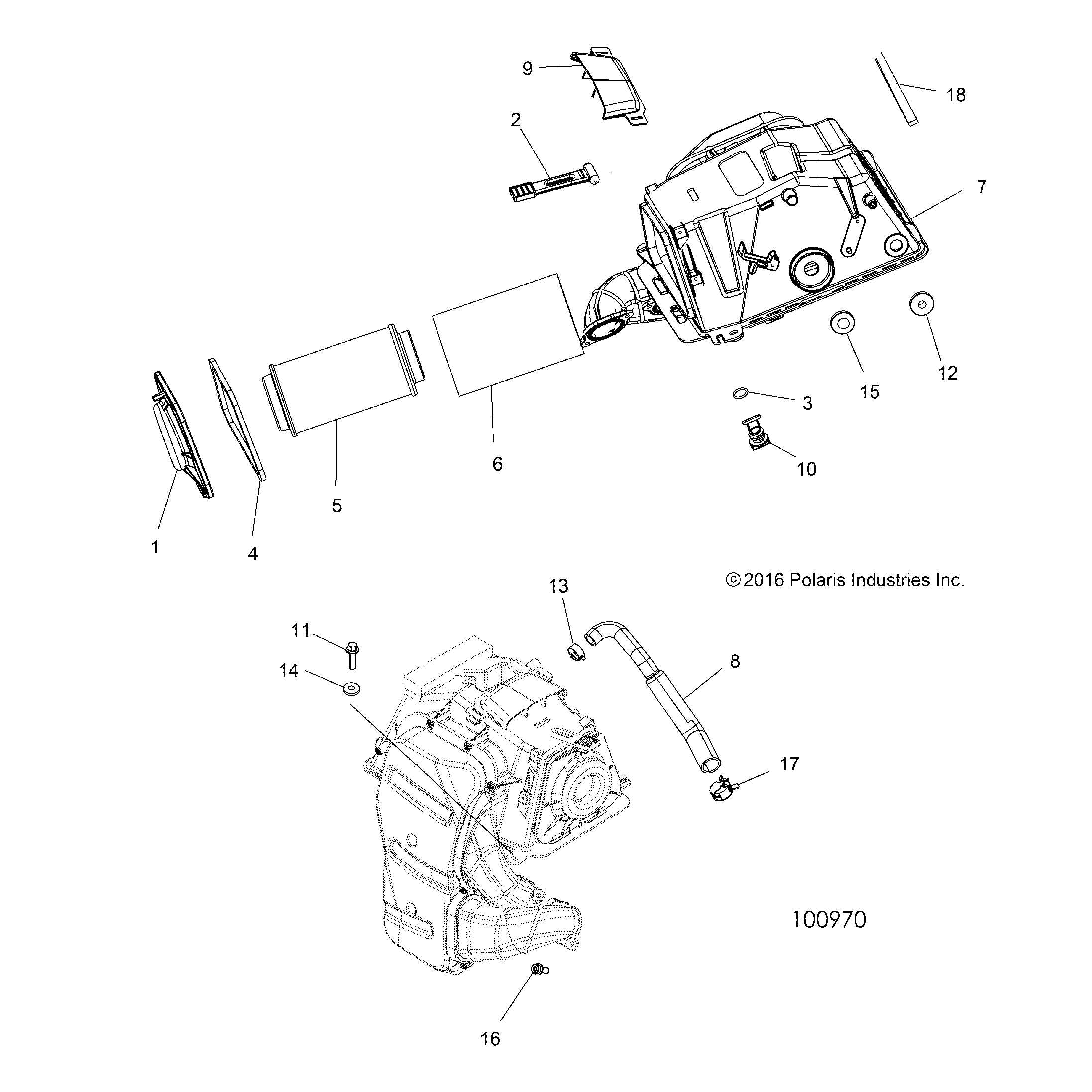 An Image of a Genuine Polaris Parts Schematic Diagram showing the schematic - ENGINE: AIR INTAKE - 2017 POLARIS SPORTSMAN XP 1000