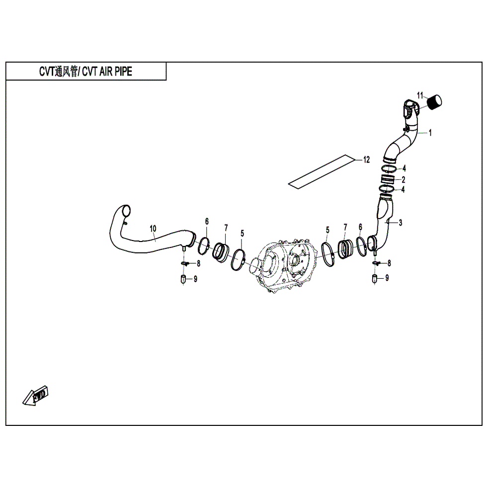 An Image of a genuine CFMOTO Parts Schematic Diagram showing the group - CVT AIR PIPE & SIDE COVER - 2022 CFMOTO CFORCE 500 S