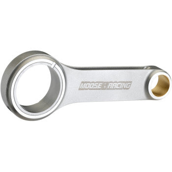The Yamaha Connecting Rod by Moose Offroad is a silver metal rod branded with Moose Racing and CP-Carrillo, featuring large and small circular openings at each end.