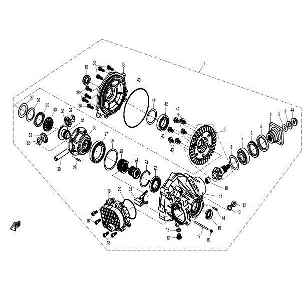 An Image of a Genuine CFMOTO Parts Schematic Diagram showing the schematic - FRONT DIFFERENTIAL - 2015 CFMOTO ZFORCE 600