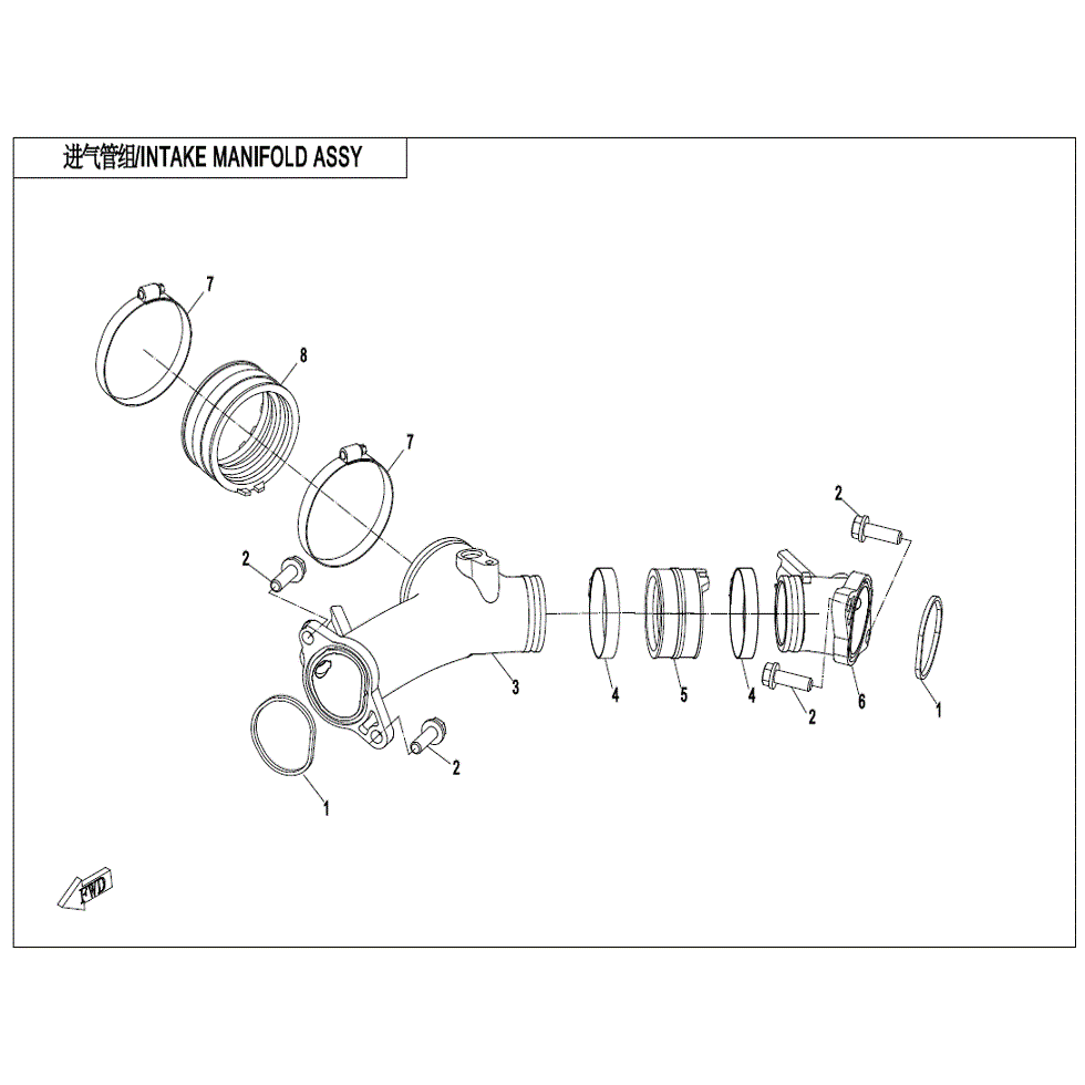 An Image of a genuine CFMOTO Parts Schematic Diagram showing the group - INTAKE MANIFOLD ASSY. - 2022 CFMOTO CFORCE 1000 Overland