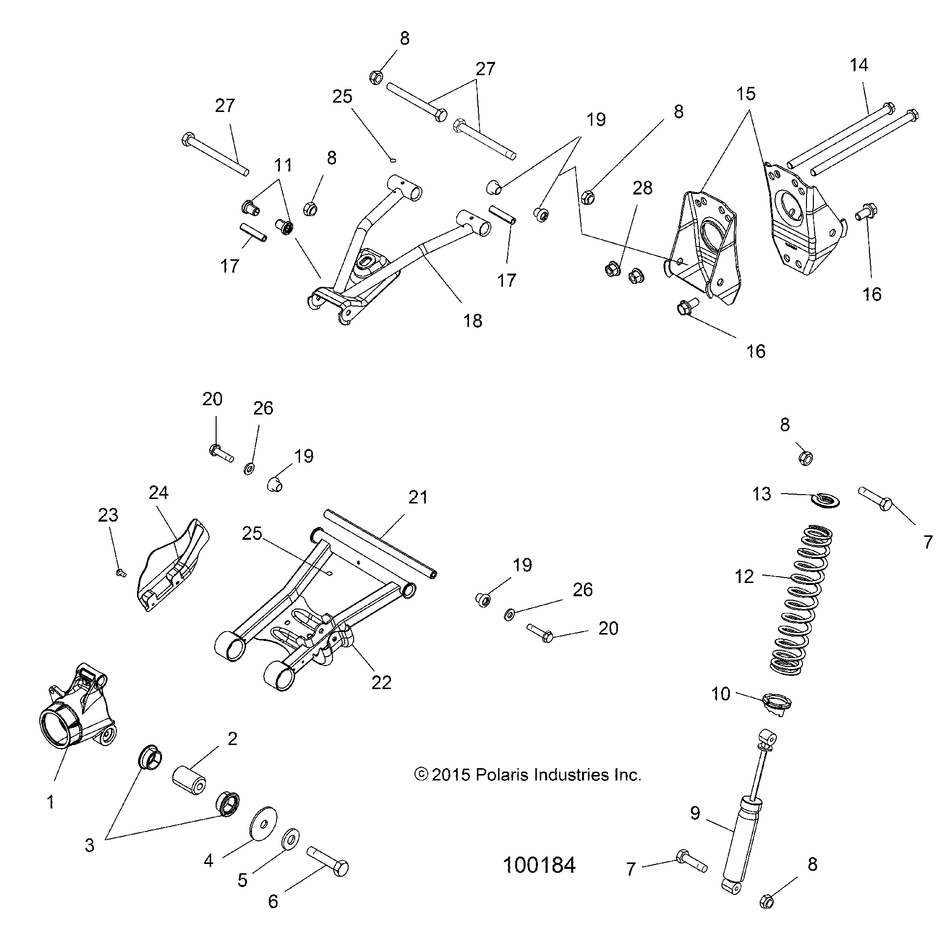 An Image of a Genuine Polaris Parts Schematic Diagram showing the schematic - SUSPENSION: REAR - 2018 POLARIS SPORTSMAN 570 EFI UTE