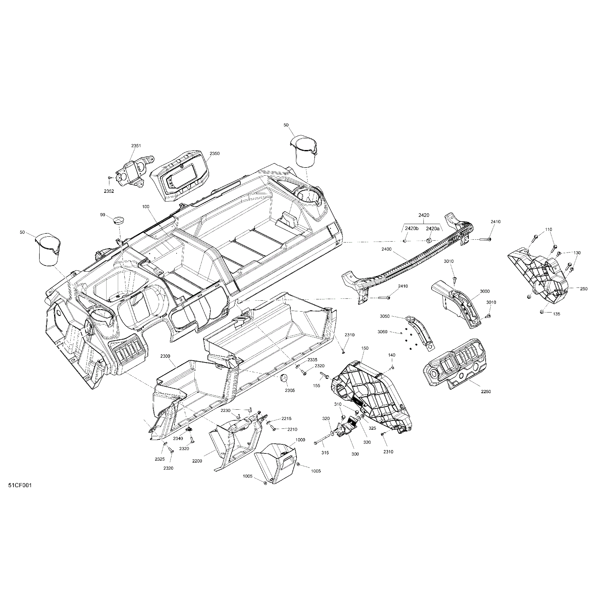 An Image of a Genuine Can-Am Parts Schematic Diagram showing the schematic - CAB INTERIOR - DASHBOARD