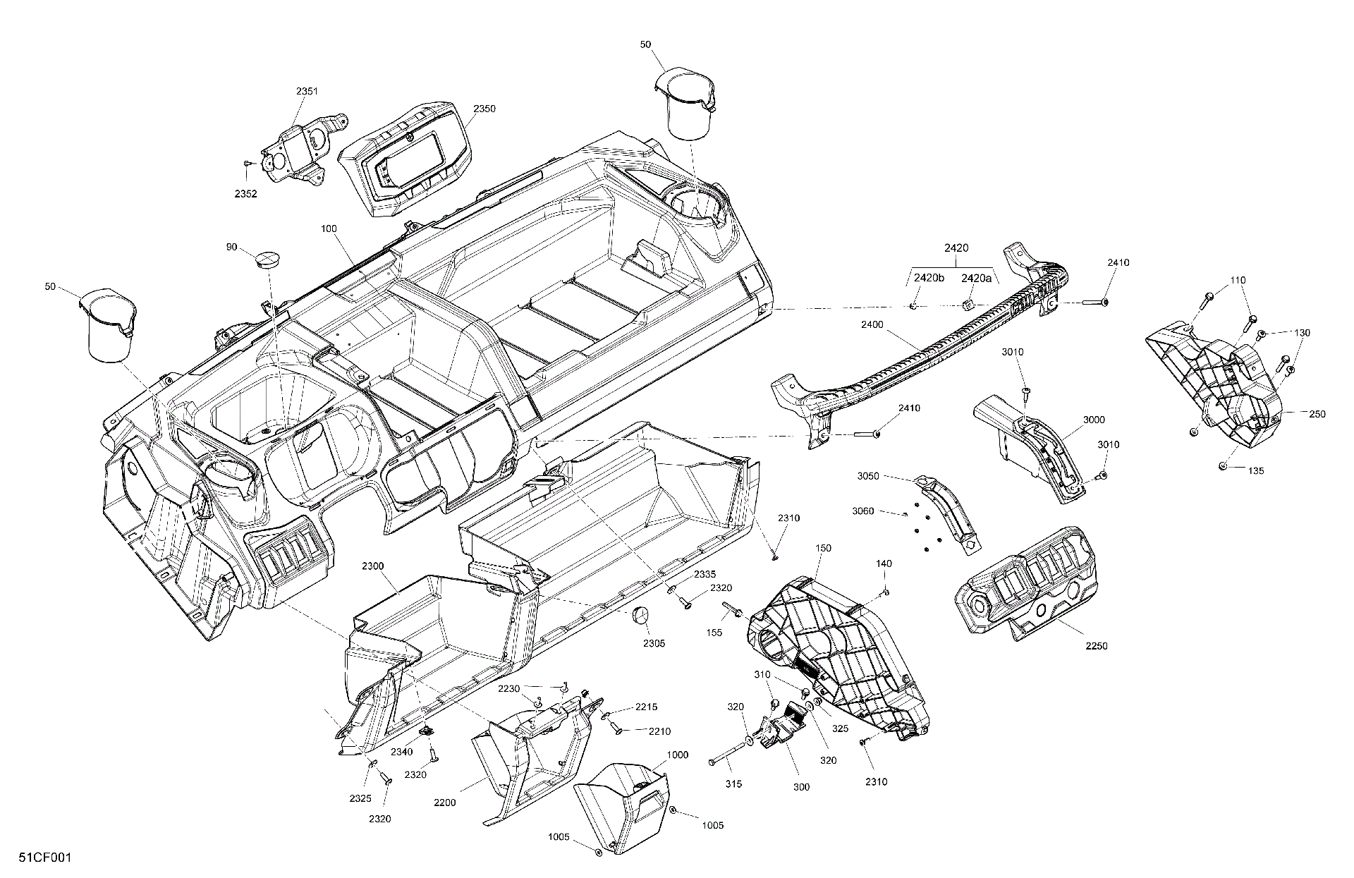 An Image of a Genuine Can-Am Parts Schematic Diagram showing the schematic - CAB INTERIOR - DASHBOARD