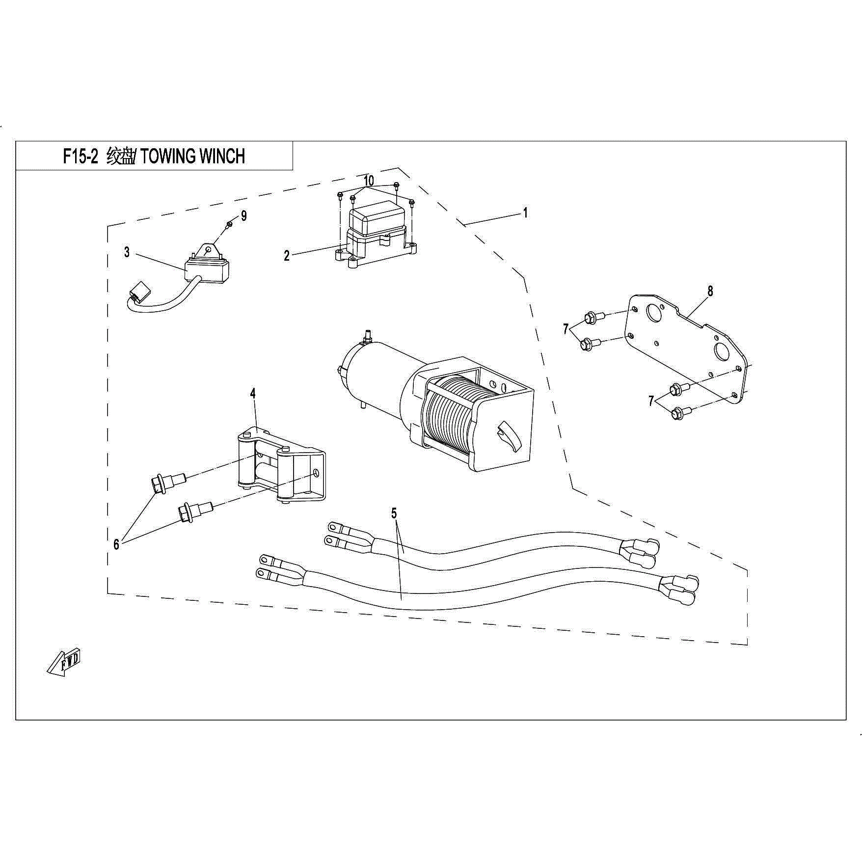 An Image of a genuine CFMOTO Parts Schematic Diagram showing the group - WINCH (Accessory) - 2019 CFMOTO CFORCE 400