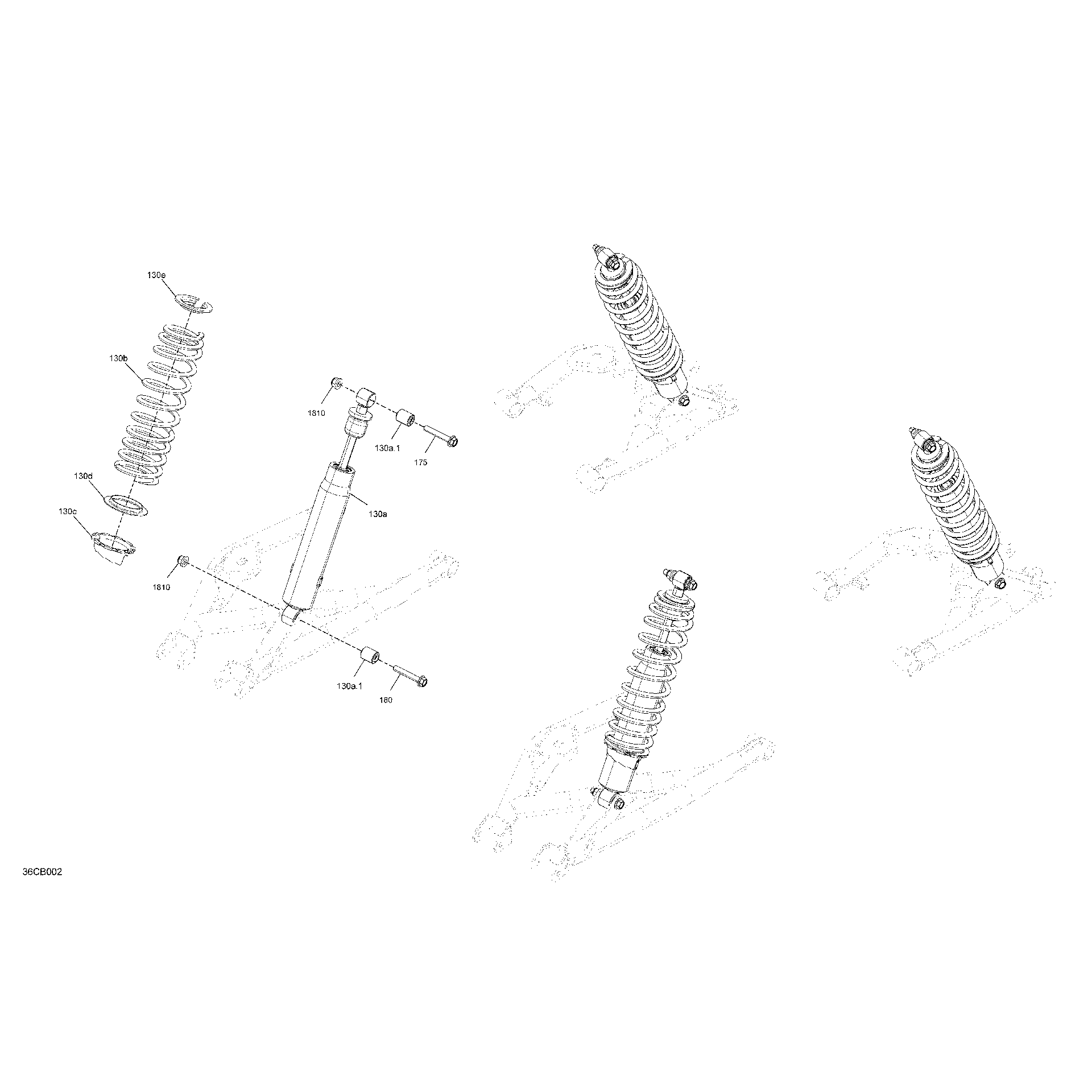 An Image of a Genuine Can-Am Parts Schematic Diagram showing the schematic - SUSPENSION - REAR SHOCKS