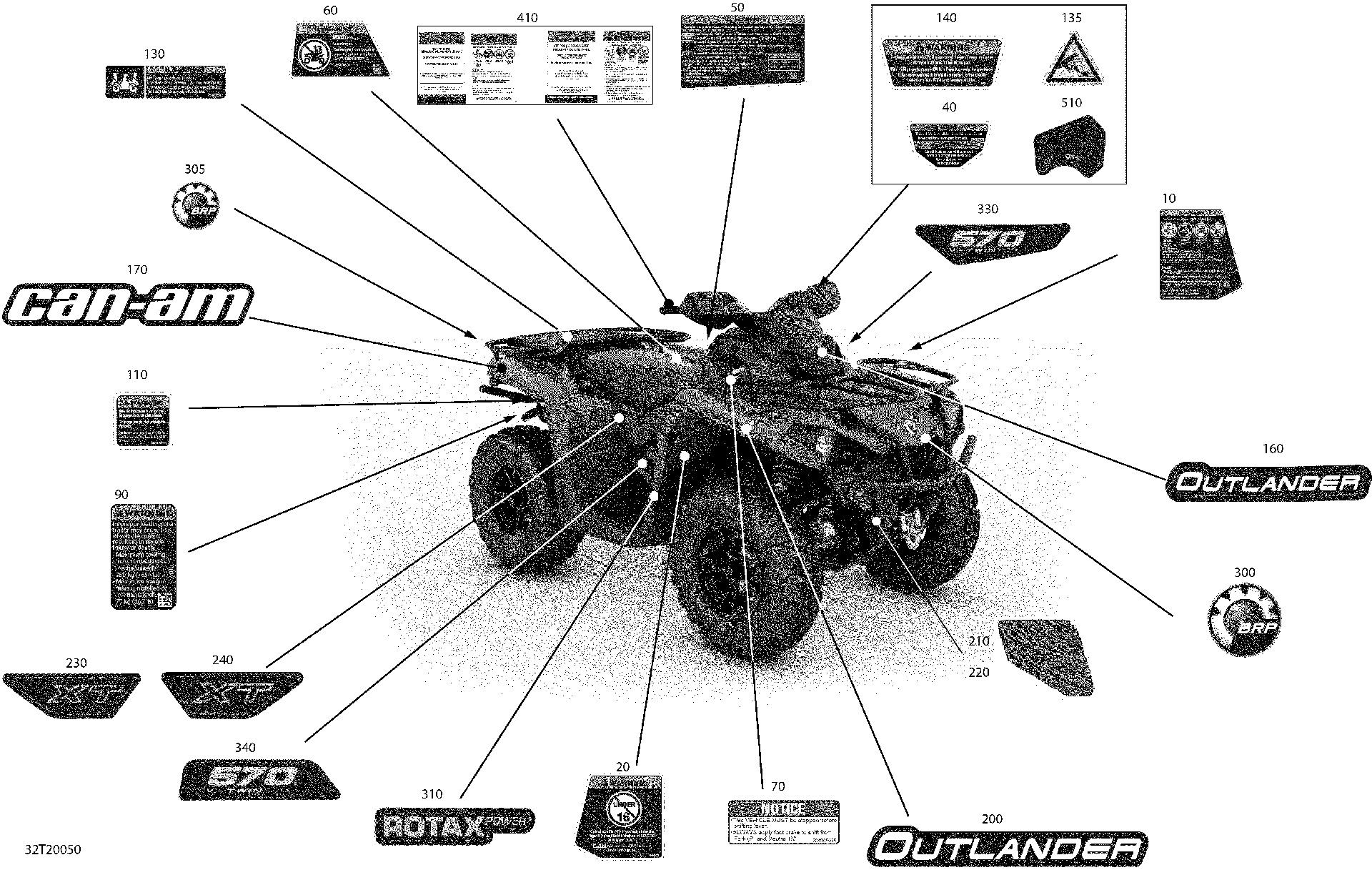 An Image of a Genuine Can-Am Parts Schematic Diagram showing the schematic - DECALS - XT