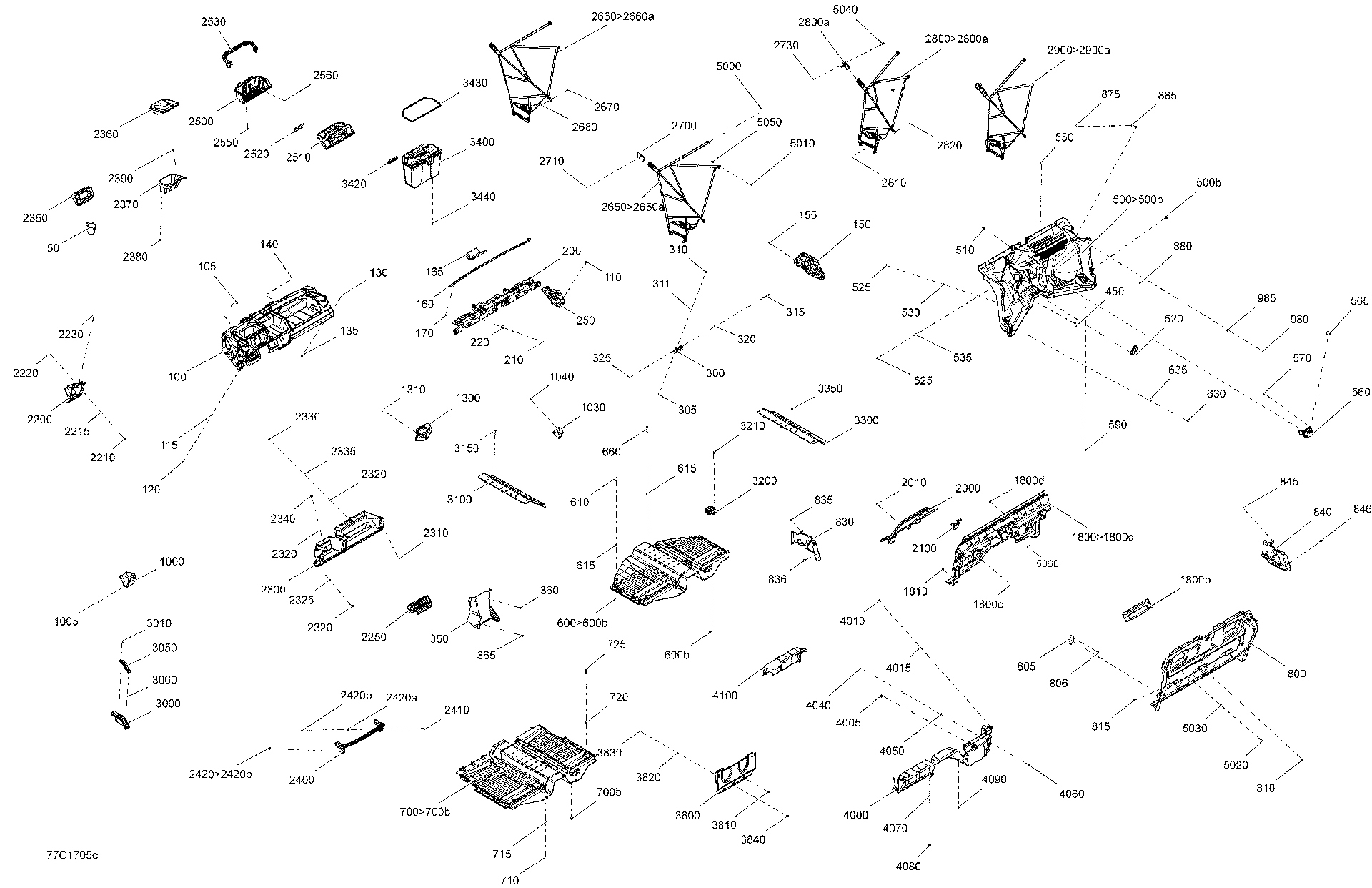 An Image of a Genuine Can-Am Parts Schematic Diagram showing the schematic - CAB INTERIOR - ALL MODELS