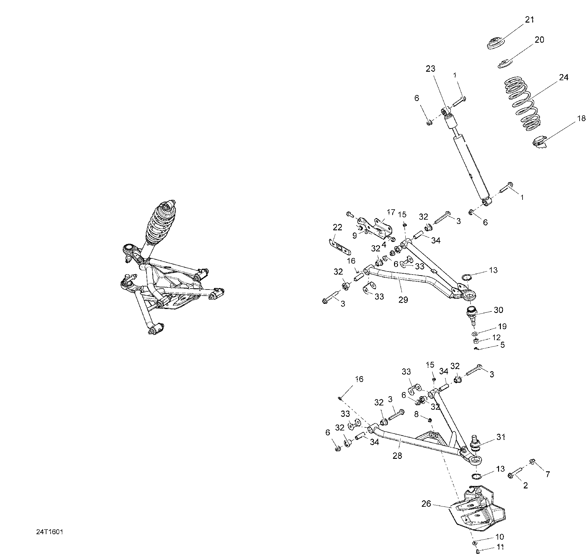 An Image of a Genuine Can-Am Parts Schematic Diagram showing the schematic - FRONT SUSPENSION - ALL MODELS