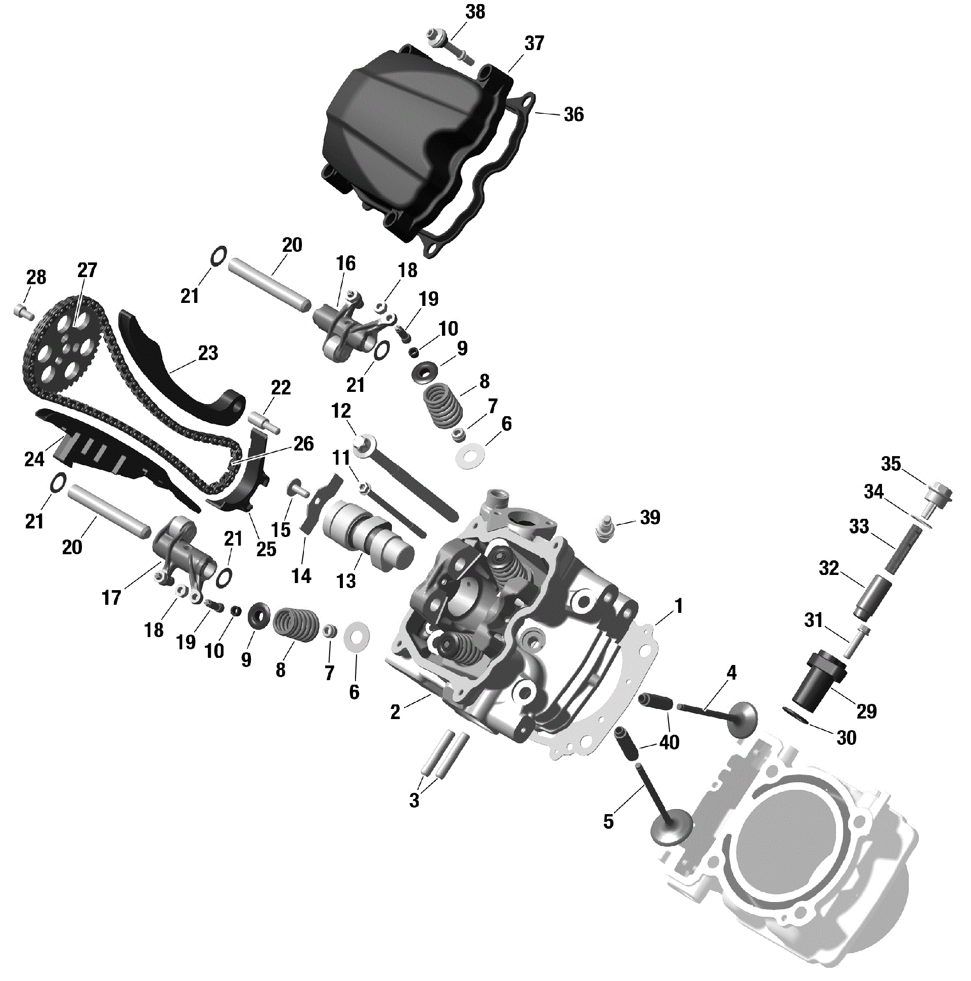 An Image of a Genuine Can-Am Parts Schematic Diagram showing the schematic - ROTAX - FRONT CYLINDER HEAD