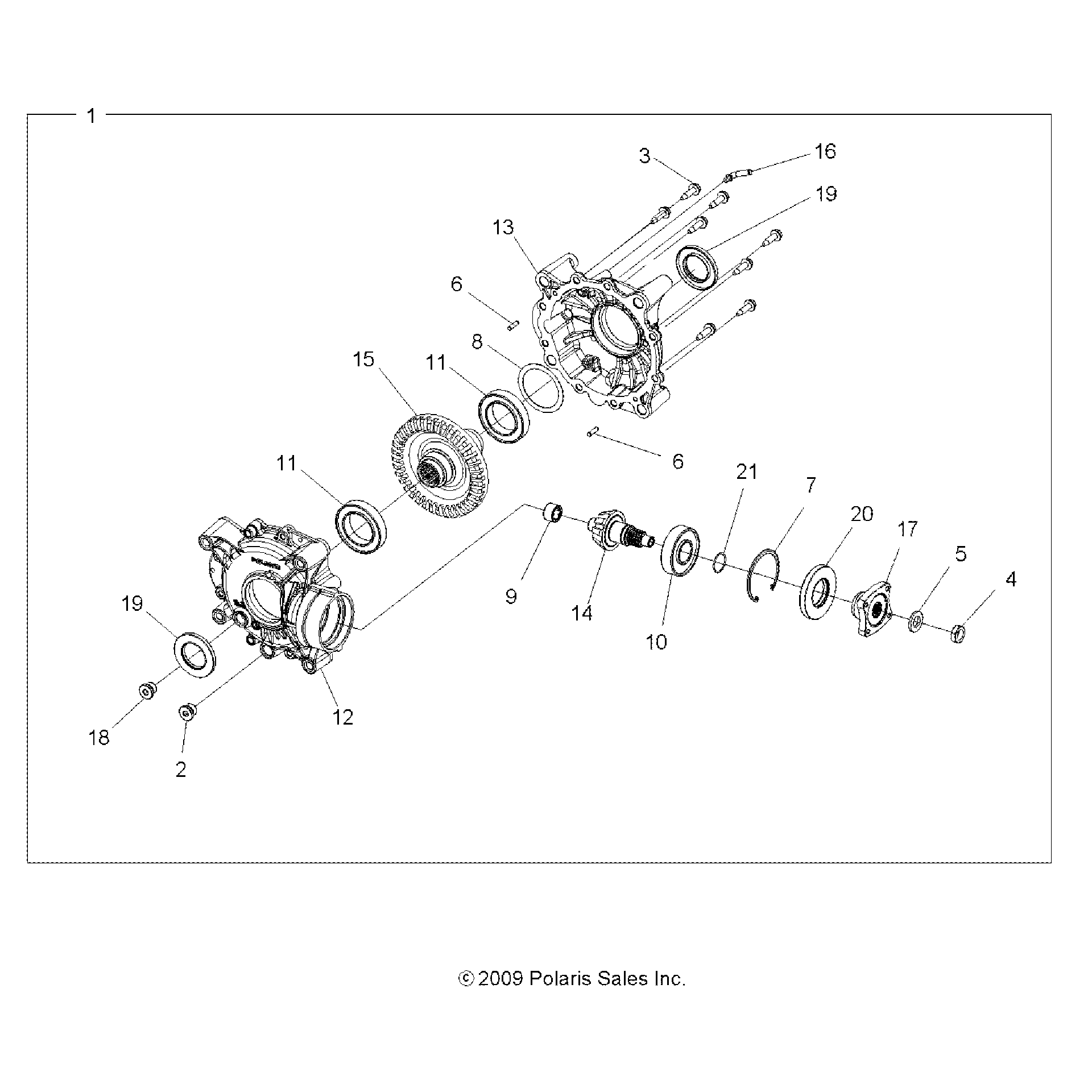 An Image of a Genuine Polaris Parts Schematic Diagram showing the schematic - DRIVE TRAIN: REAR GEARCASE INTERNALS - 2018 POLARIS SPORTSMAN TOURING 850 SP