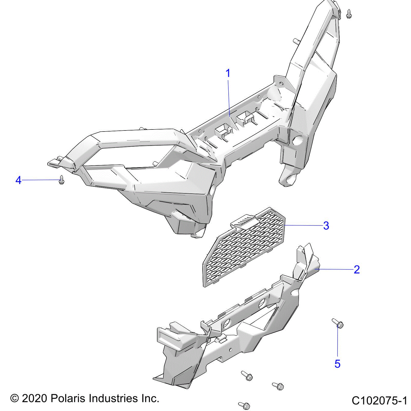 An Image of a Genuine Polaris Parts Schematic Diagram showing the schematic - BODY: FRONT BUMPER - 2025 POLARIS SPORTSMAN XP 1000 55"