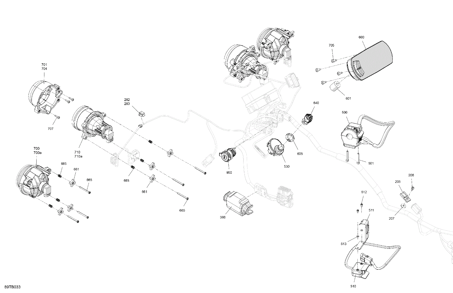 An Image of a Genuine Can-Am Parts Schematic Diagram showing the schematic - ELECTRIC - FRONT SECTION