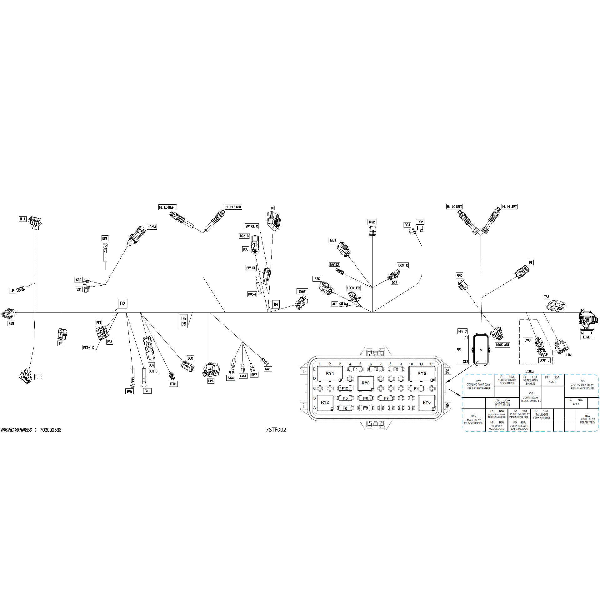An Image of a Genuine Can-Am Parts Schematic Diagram showing the schematic - ELECTRIC - MAIN HARNESS - 710009779