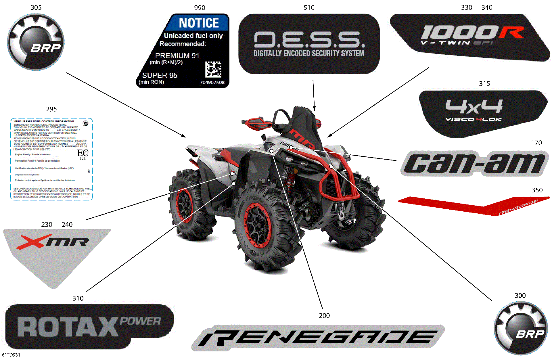 An Image of a Genuine Can-Am Parts Schematic Diagram showing the schematic - BODY - FEATURE DECALS