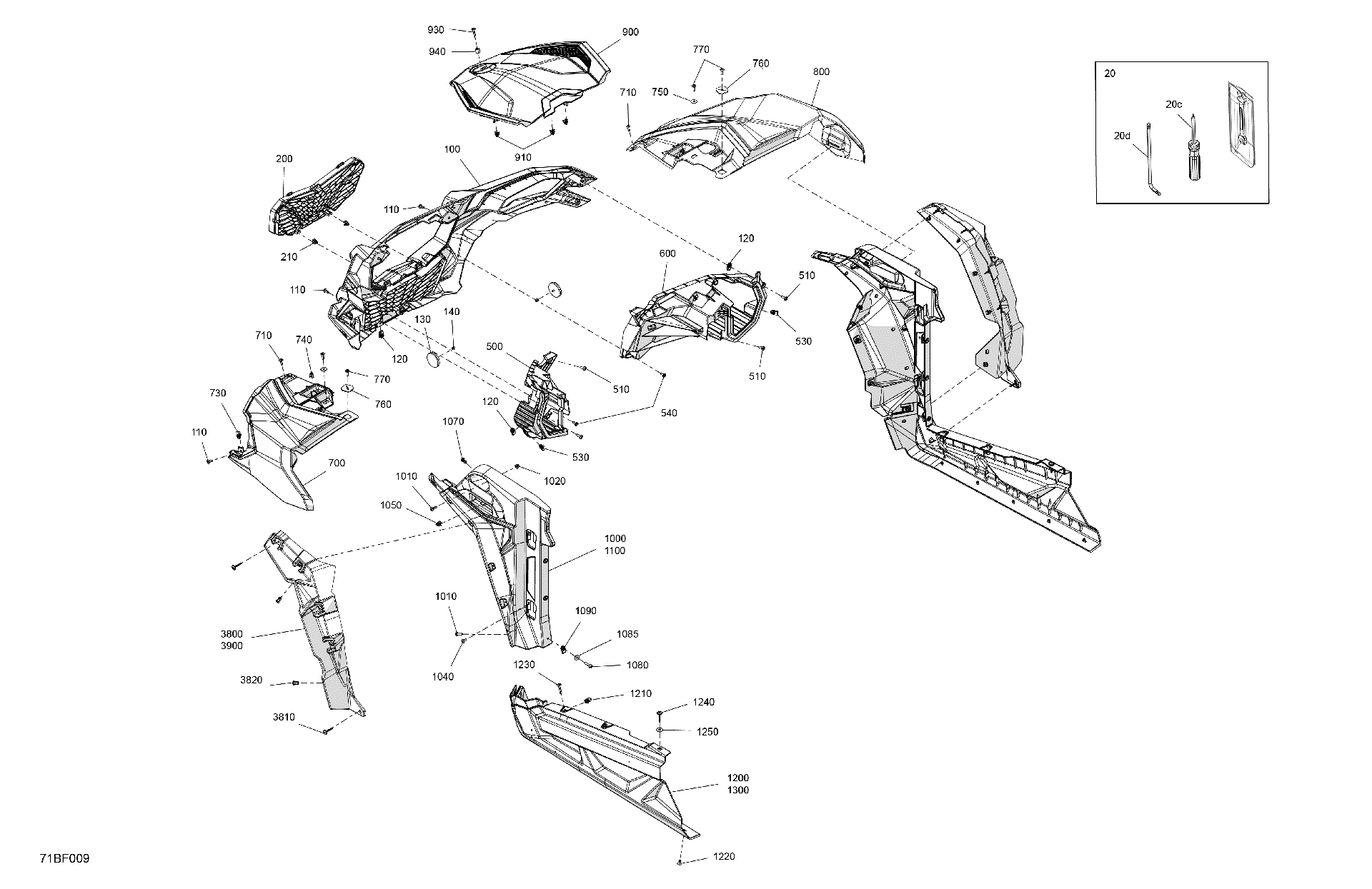 An Image of a Genuine Can-Am Parts Schematic Diagram showing the schematic - BODY - FRONT SECTION