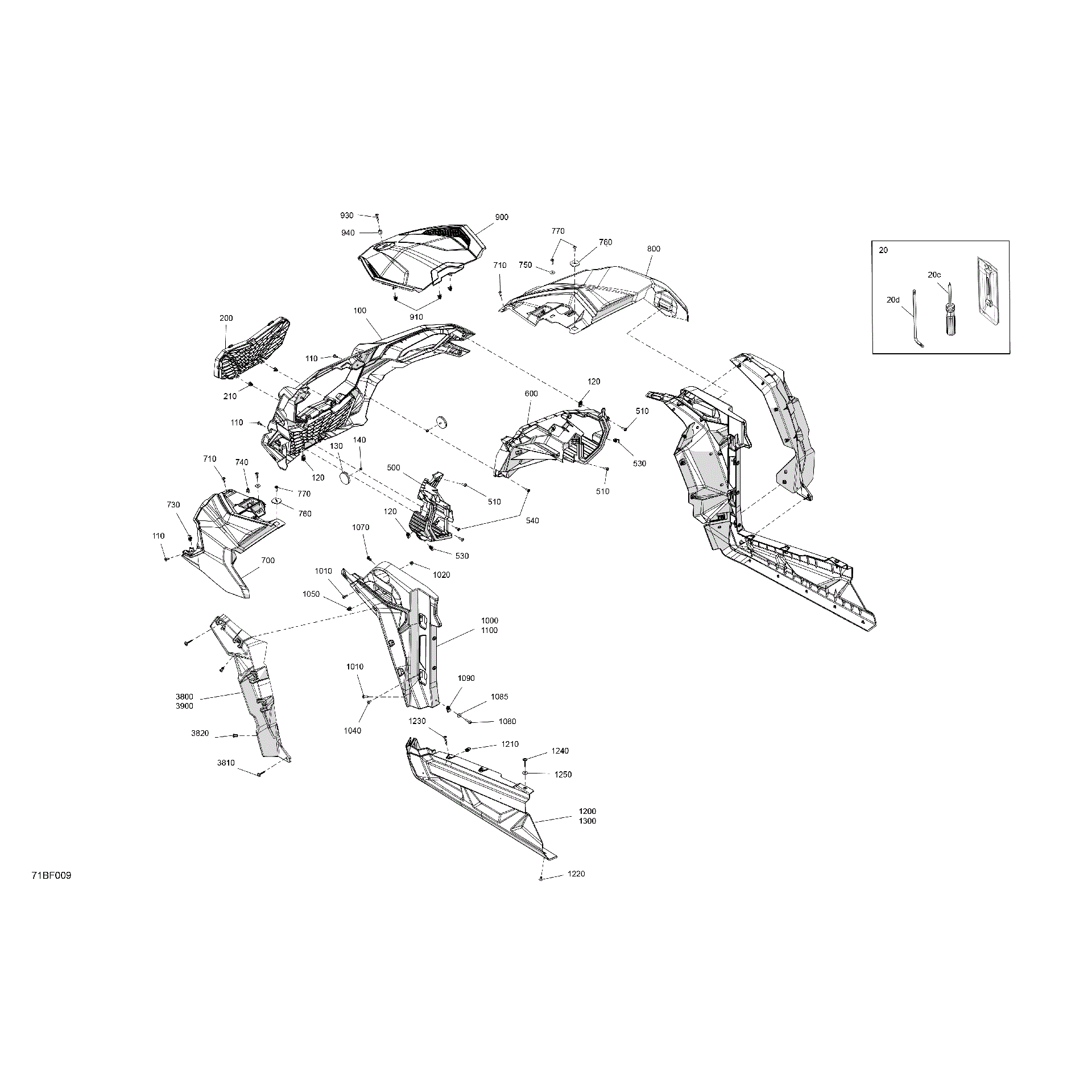 An Image of a Genuine Can-Am Parts Schematic Diagram showing the schematic - BODY - FRONT SECTION