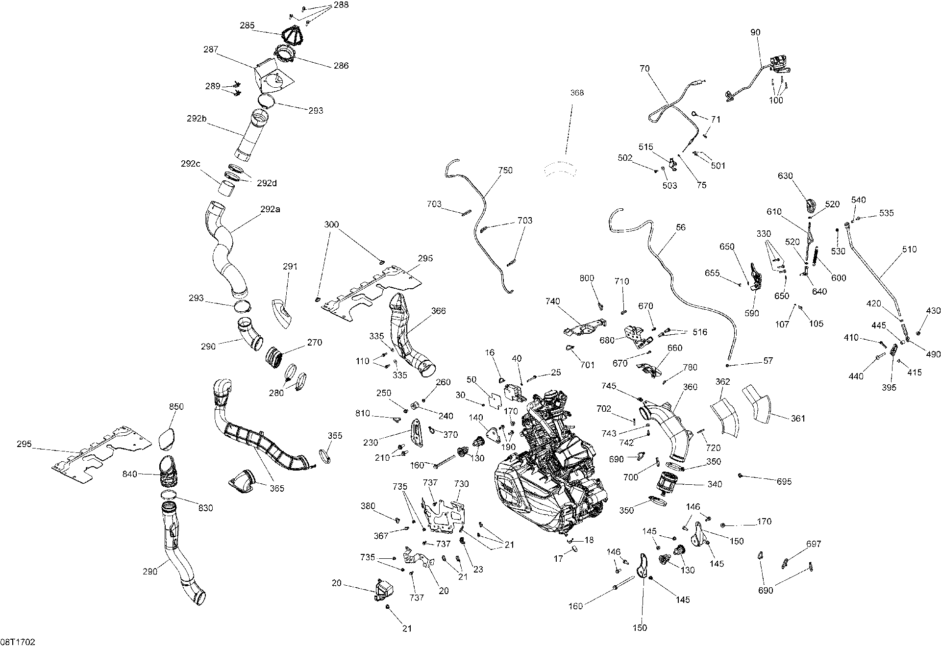 An Image of a Genuine Can-Am Parts Schematic Diagram showing the schematic - ENGINE AND ENGINE SUPPORT - ALL MODELS