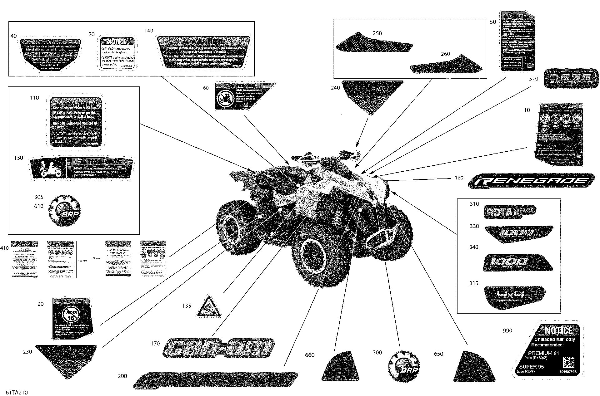 An Image of a Genuine Can-Am Parts Schematic Diagram showing the schematic - BODY - DECALS