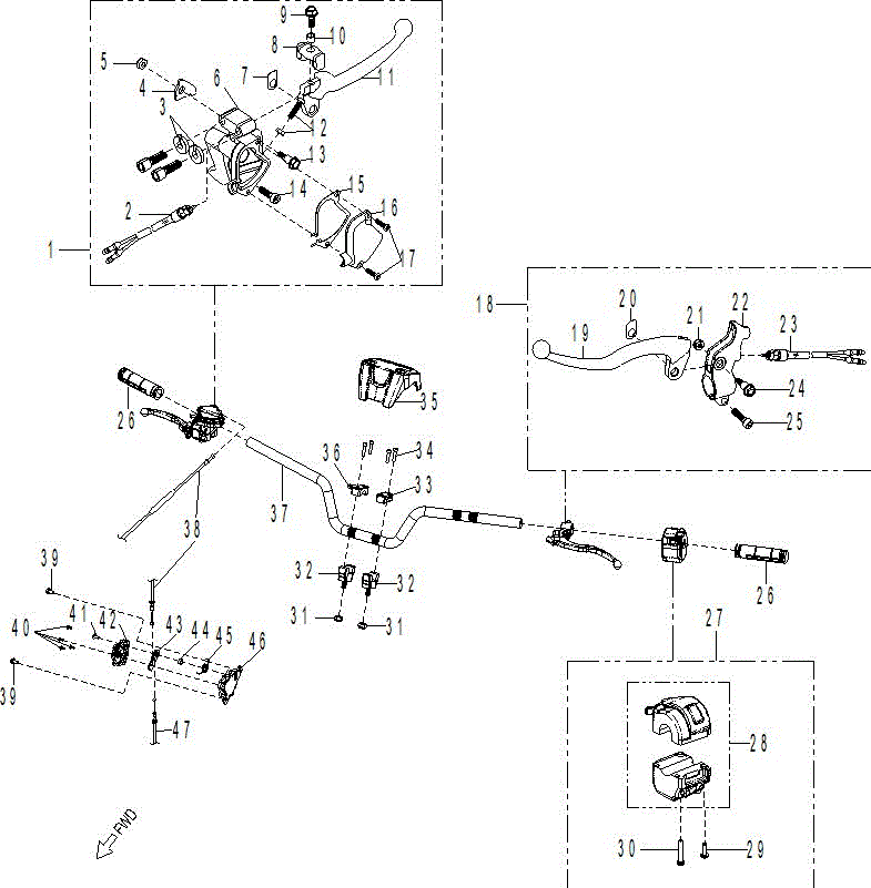 An Image of a Genuine Can-Am Parts Schematic Diagram showing the schematic - MECHANIC - HANDLEBAR 70