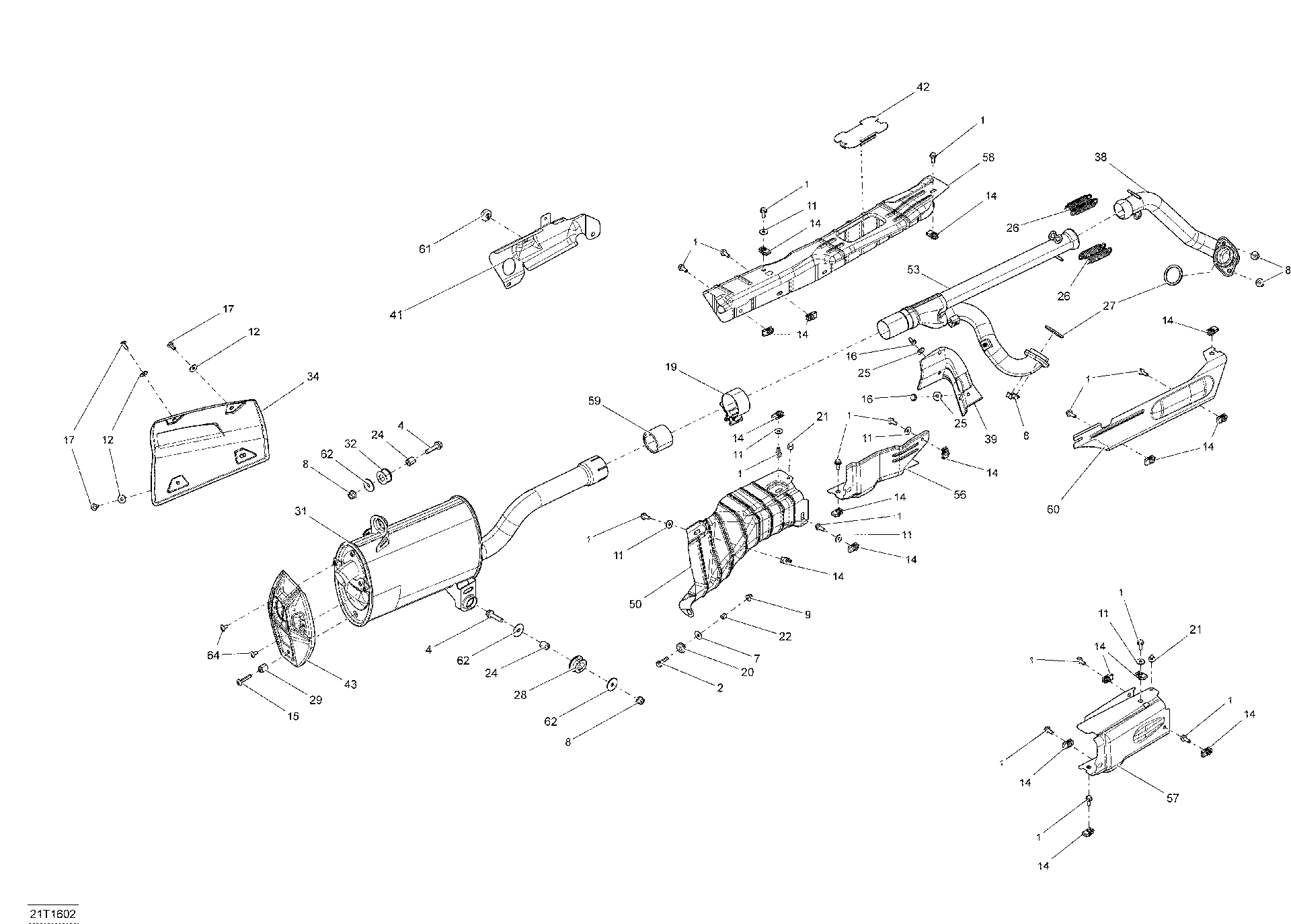 An Image of a Genuine Can-Am Parts Schematic Diagram showing the schematic - EXHAUST SYSTEM - ALL MODELS