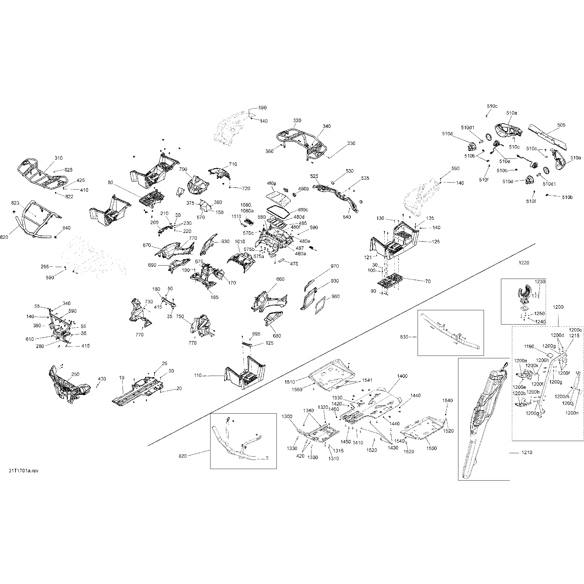 An Image of a Genuine Can-Am Parts Schematic Diagram showing the schematic - BODY AND ACCESSORIES - WITHOUT FENDERS ALL MODELS