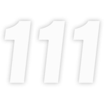 The image features 111 in large, bold FX Factory Number 1 White 7 decals by Factory Effex, each digit angled slightly right and evenly spaced on a plain background for a clean, modern appearance.