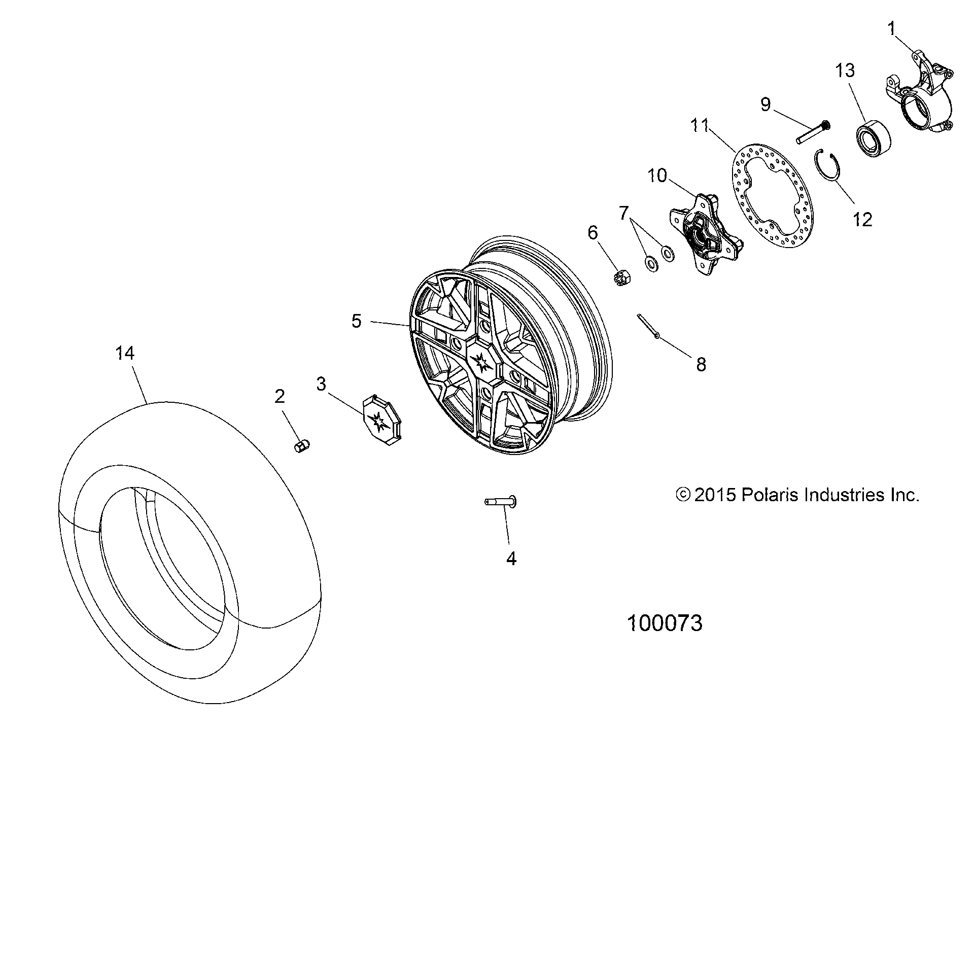 An Image of a Genuine Polaris Parts Schematic Diagram showing the schematic - WHEELS: FRONT and HUB - 2019 POLARIS SPORTSMAN TOURING 850 SP