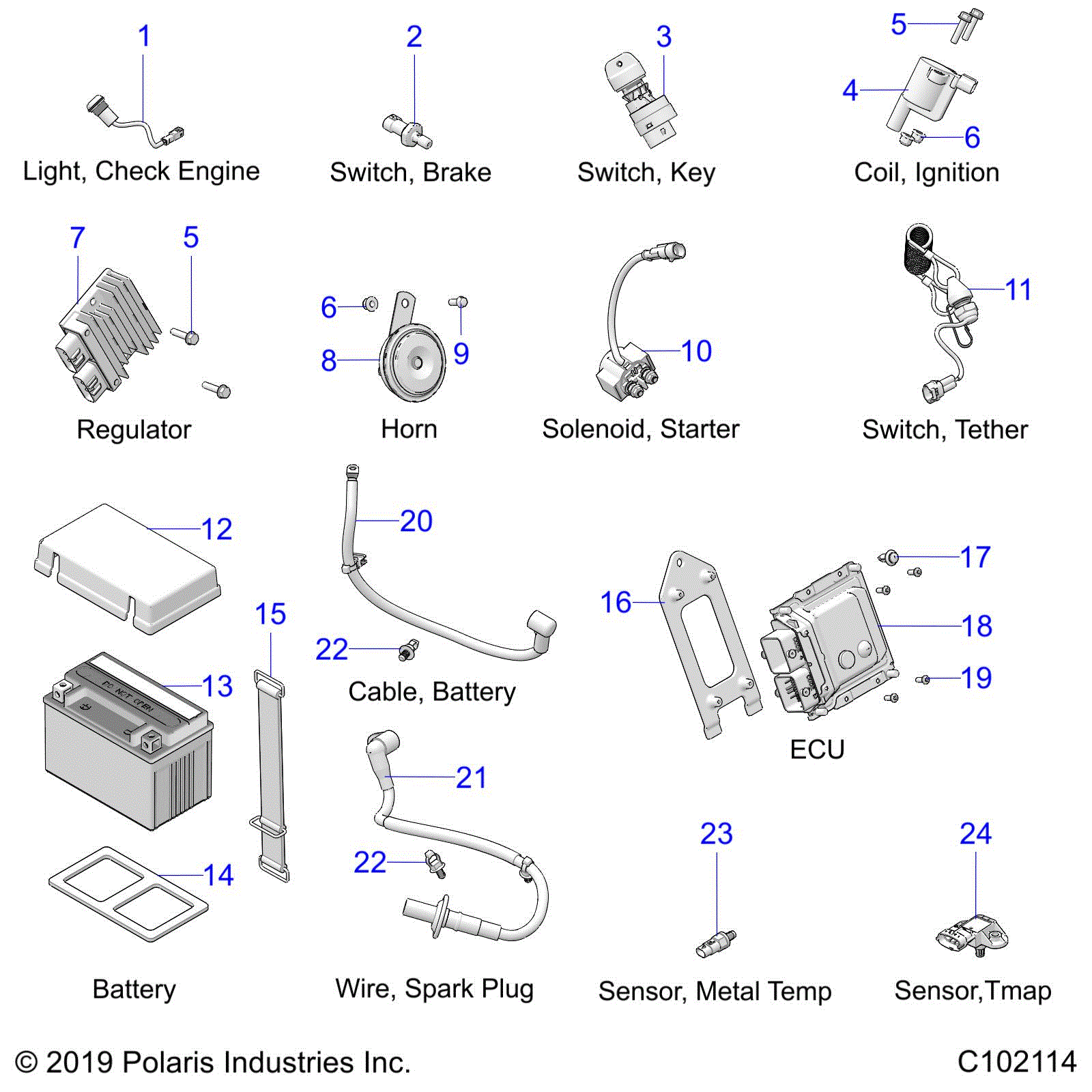 An Image of a Genuine Polaris Parts Schematic Diagram showing the schematic - ELECTRICAL: COMPONENTS - 2021 POLARIS OUTLAW 70