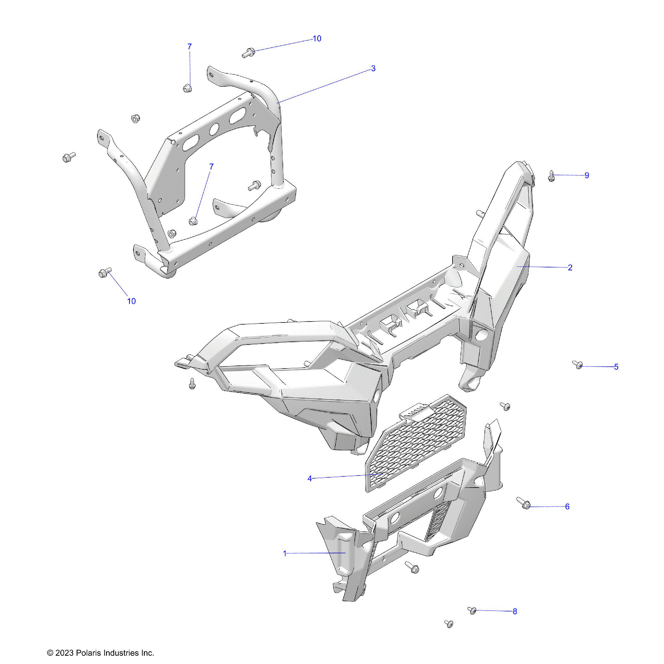 An Image of a Genuine Polaris Parts Schematic Diagram showing the schematic - BODY: FRONT BUMPER - 2026 POLARIS SPORTSMAN 570 UTILITY 49S